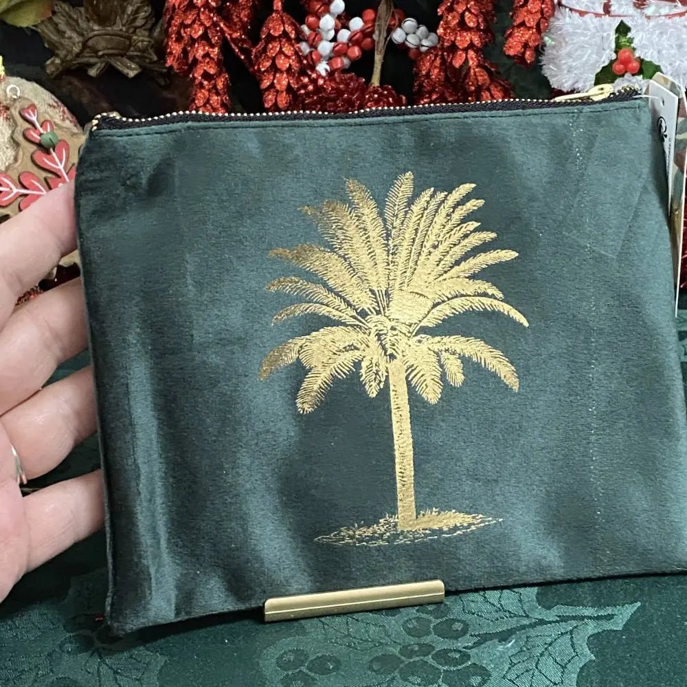 Luxury Forest Green Velvet Tropical Bag Castle Rocks Cornwall