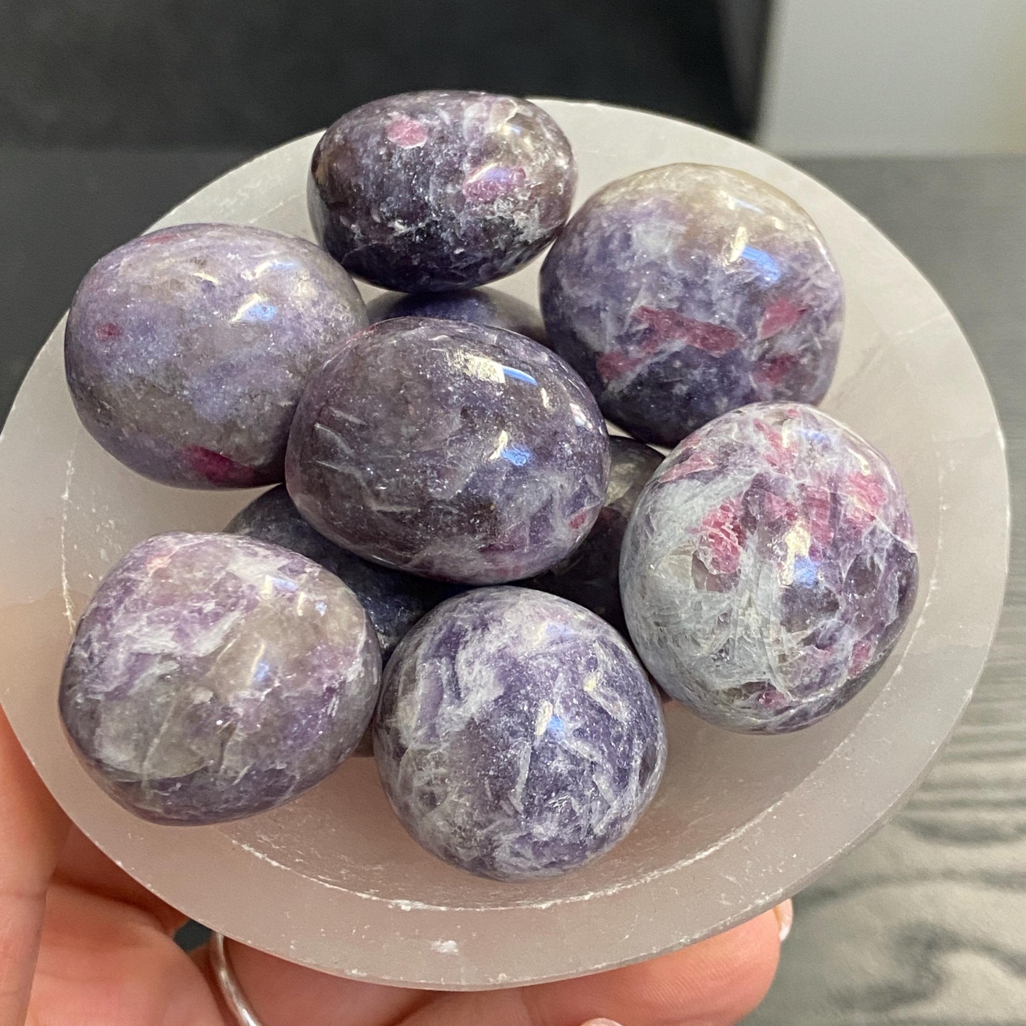 Pink Tourmaline, Quartz and Lepidolite Tumbled Stones - Castle Rocks Cornwall