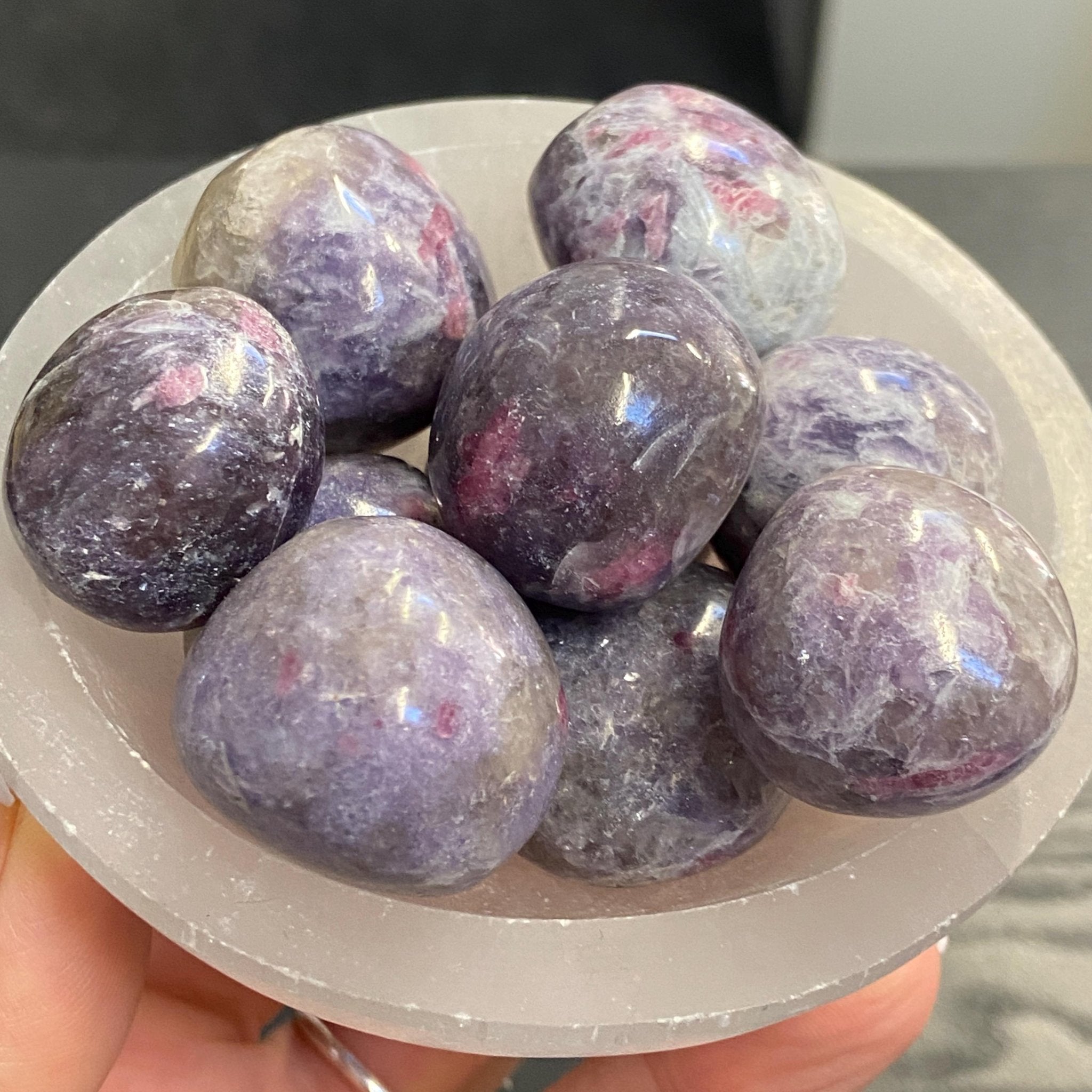 Pink Tourmaline, Quartz and Lepidolite Tumbled Stones - Castle Rocks Cornwall