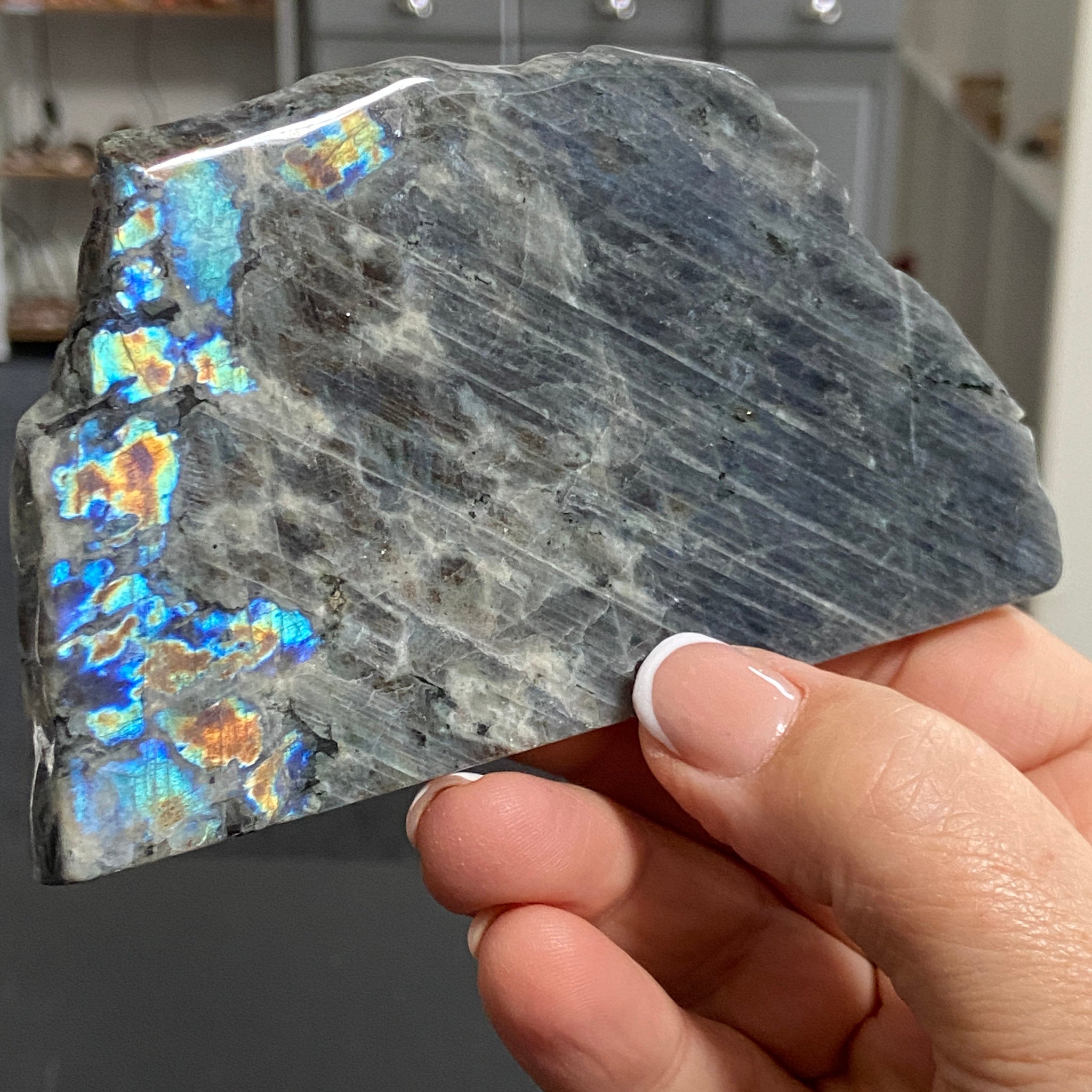 Rare Labradorite Slice from Labrador, Canada – New Beginnings - Castle Rocks Cornwall