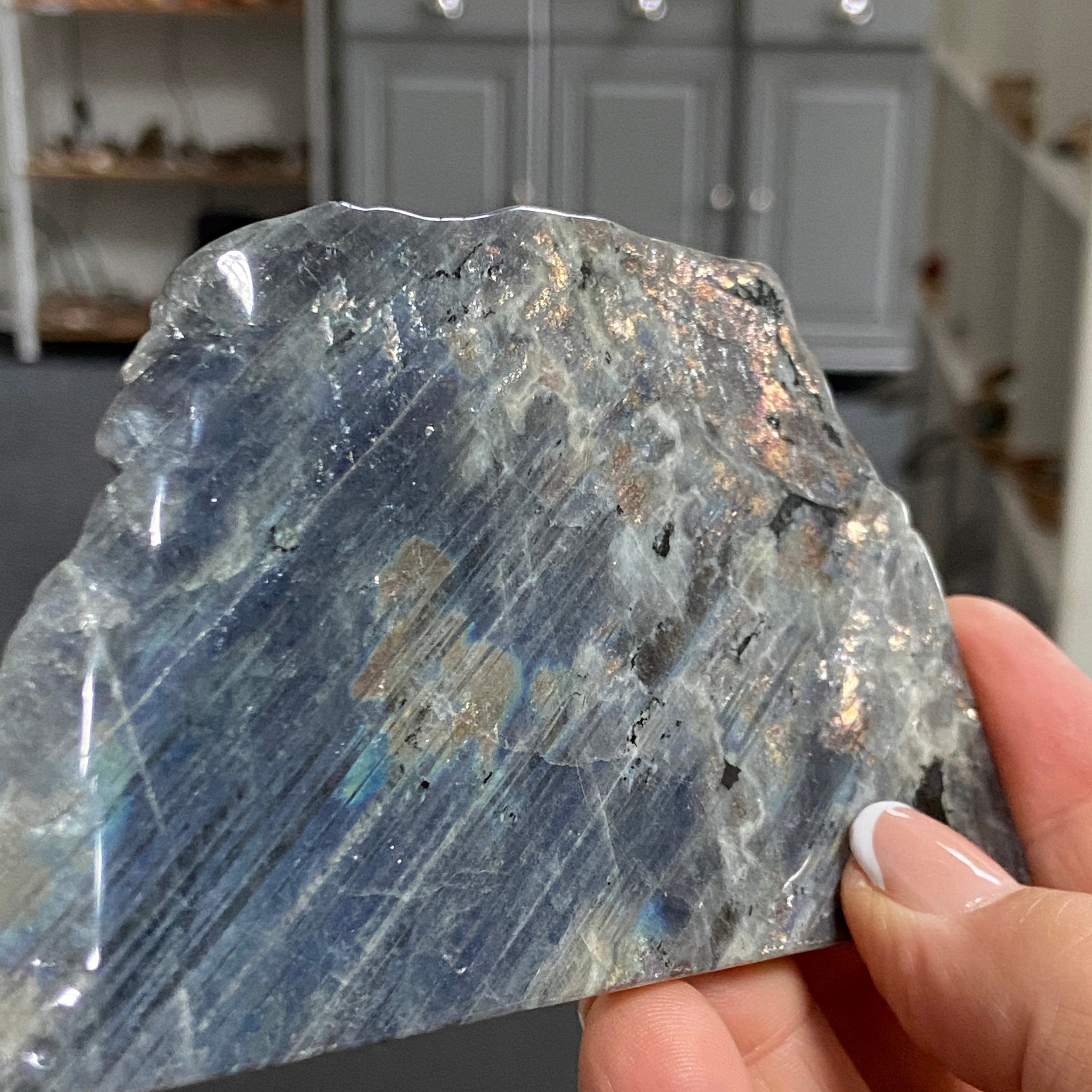 Rare Labradorite Slice from Labrador, Canada – New Beginnings - Castle Rocks Cornwall