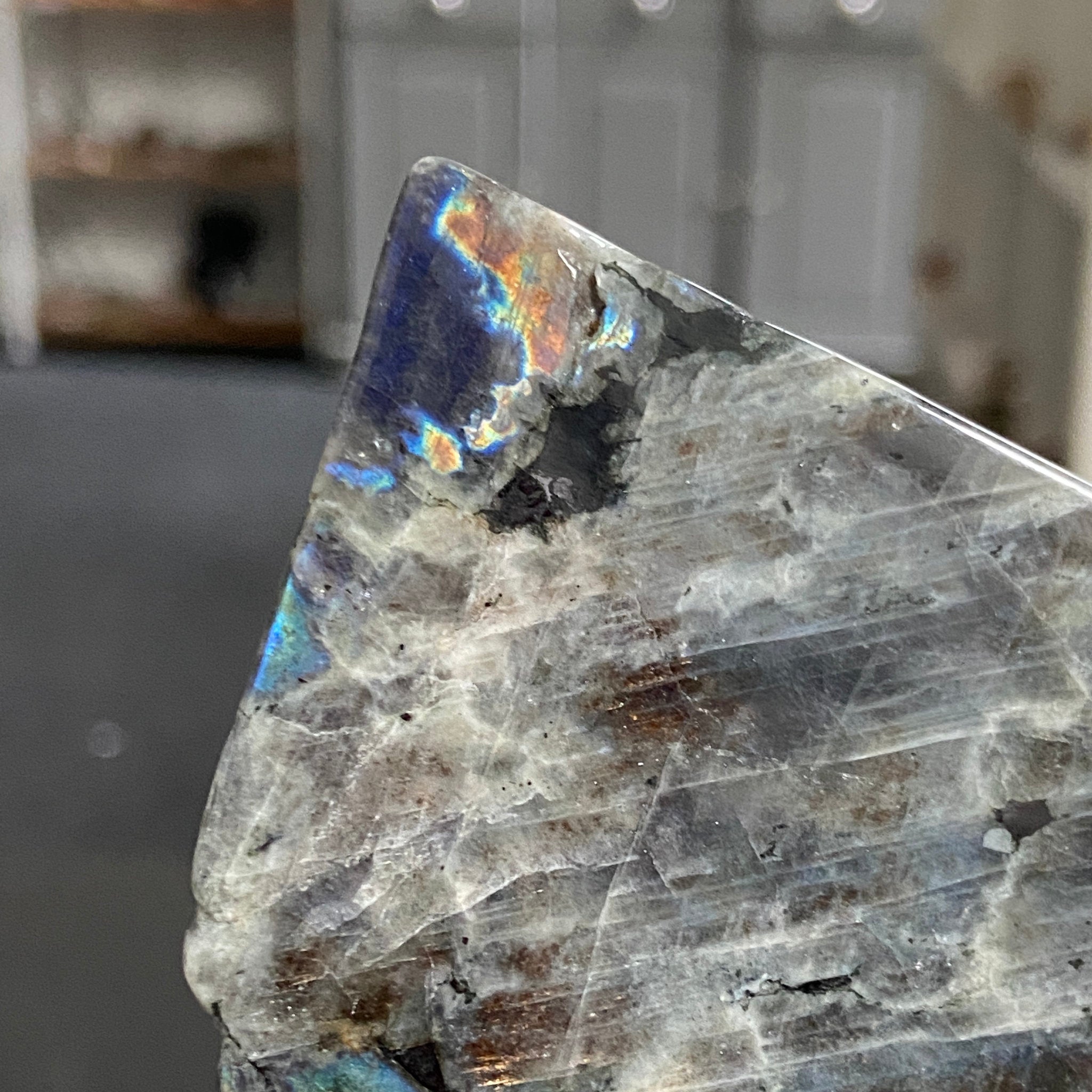 Rare Labradorite Slice from Labrador, Canada – New Beginnings - Castle Rocks Cornwall