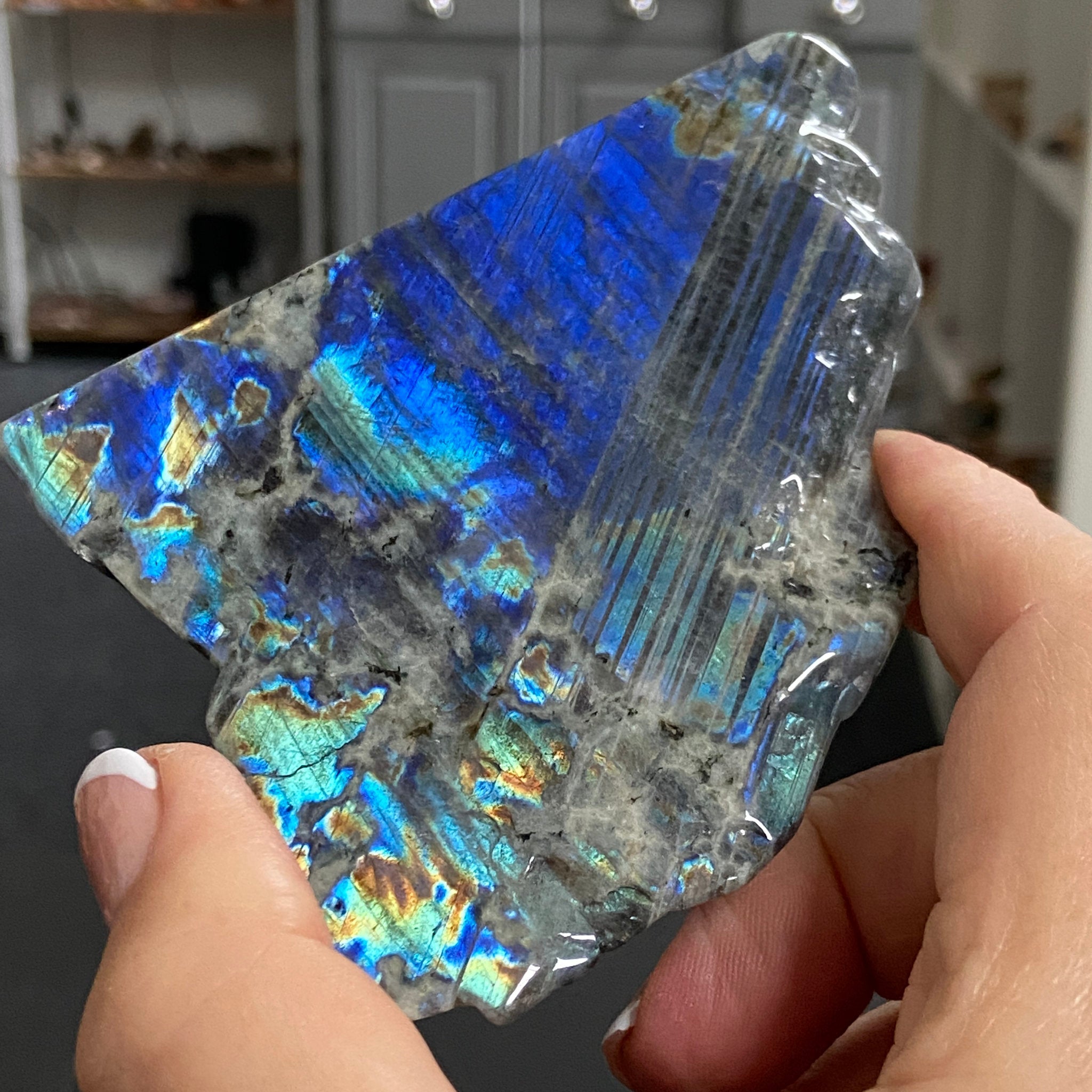 Rare Labradorite Slice from Labrador, Canada – New Beginnings - Castle Rocks Cornwall