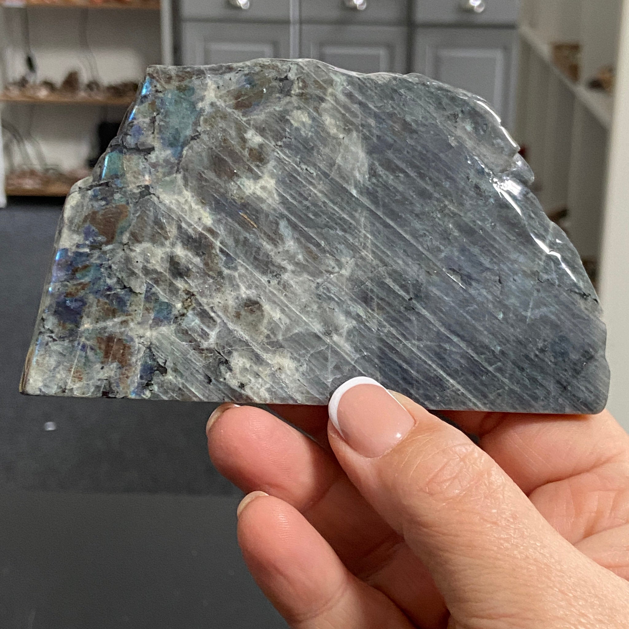 Rare Labradorite Slice from Labrador, Canada – New Beginnings - Castle Rocks Cornwall