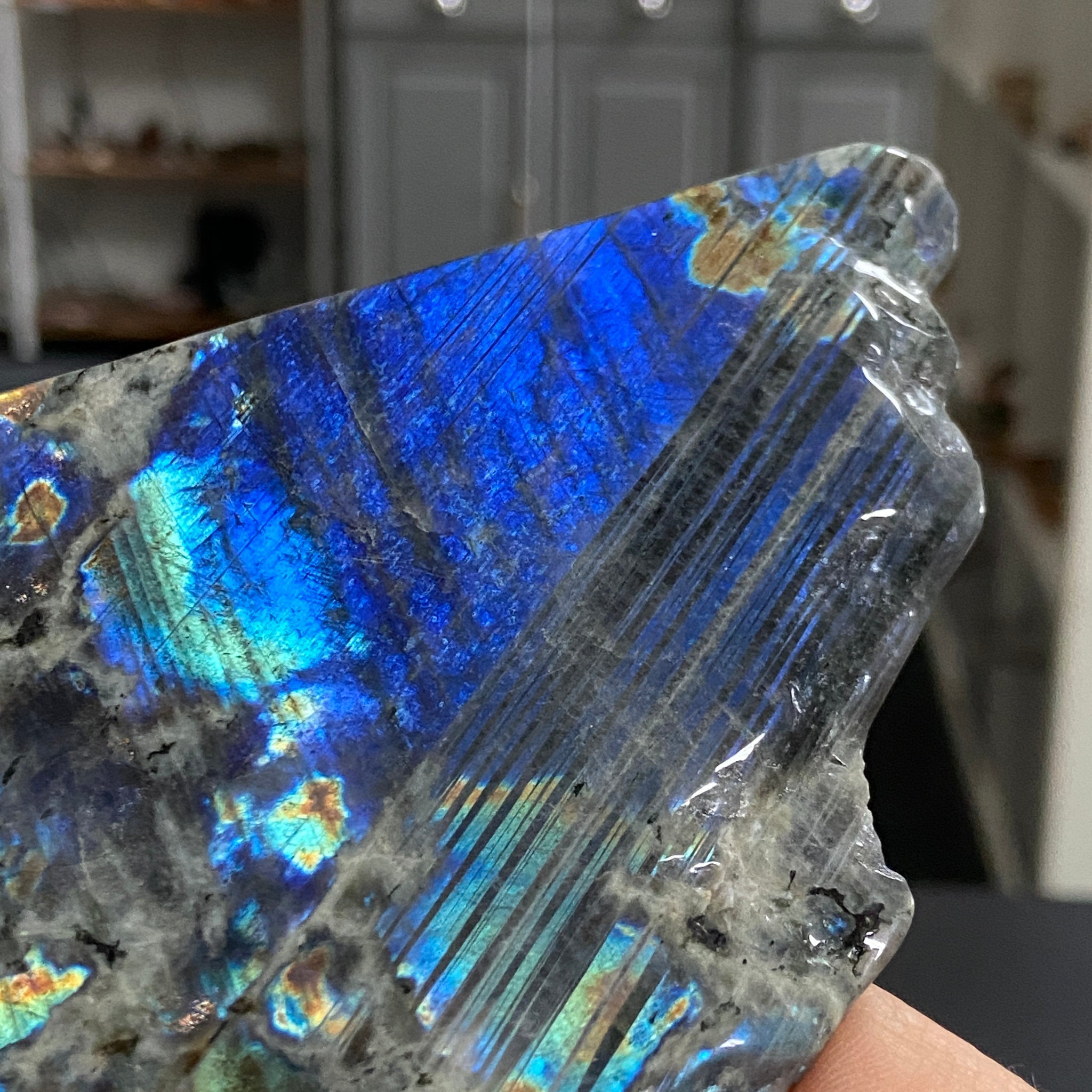 Rare Labradorite Slice from Labrador, Canada – New Beginnings - Castle Rocks Cornwall