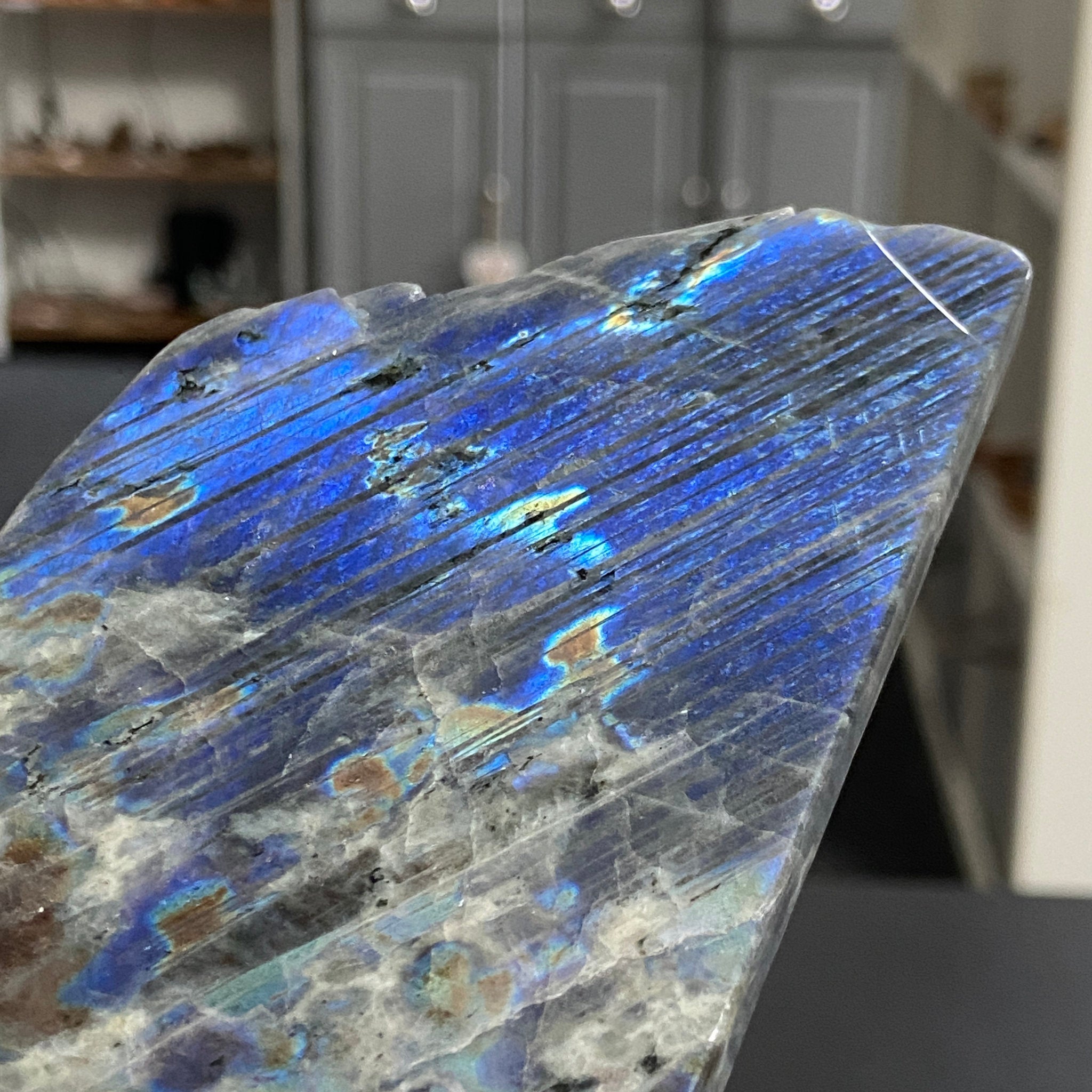 Rare Labradorite Slice from Labrador, Canada – New Beginnings - Castle Rocks Cornwall