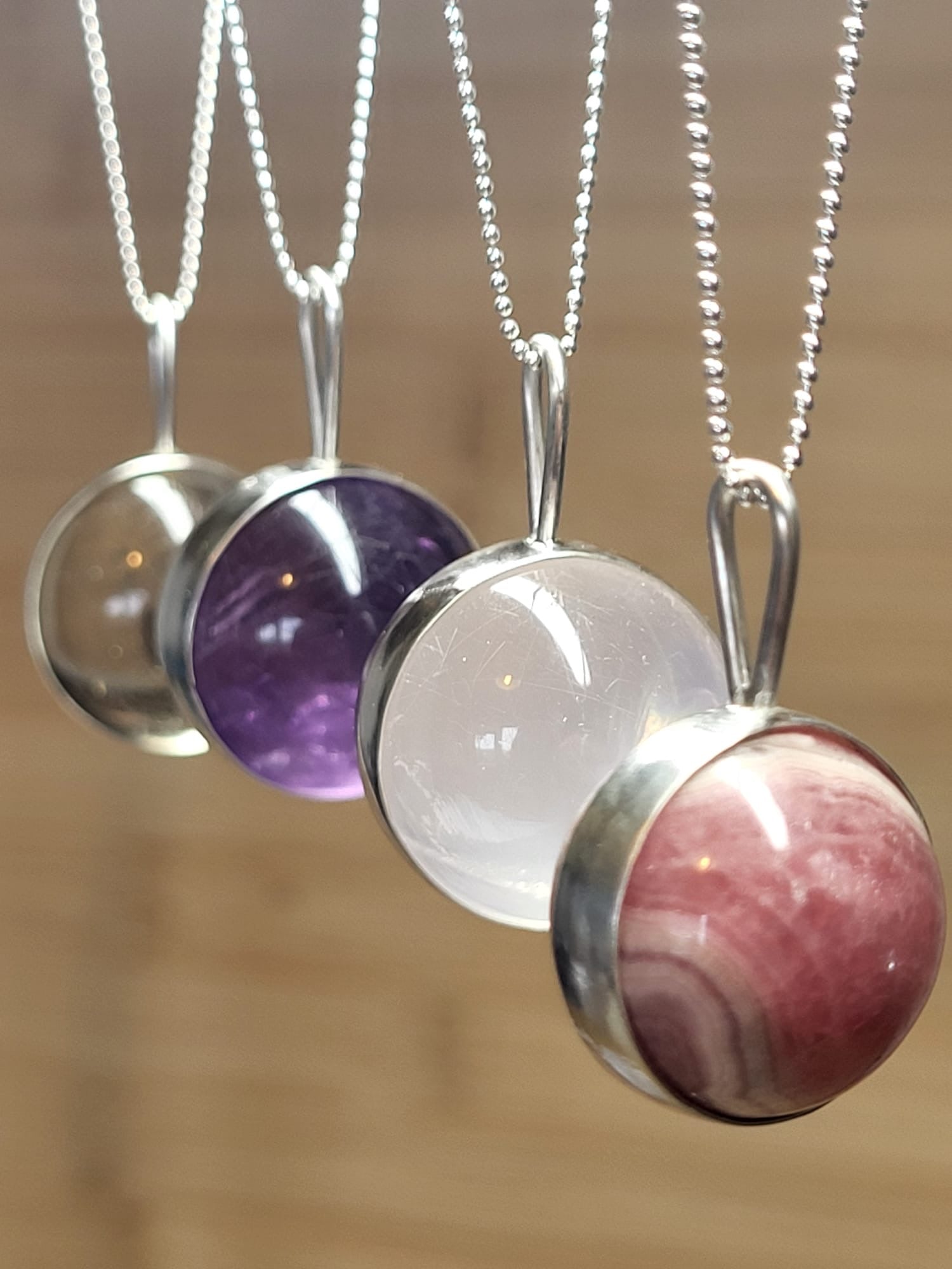 Rhodochrosite Spinning Sphere Pendant – Bespoke by Song of the Sea
