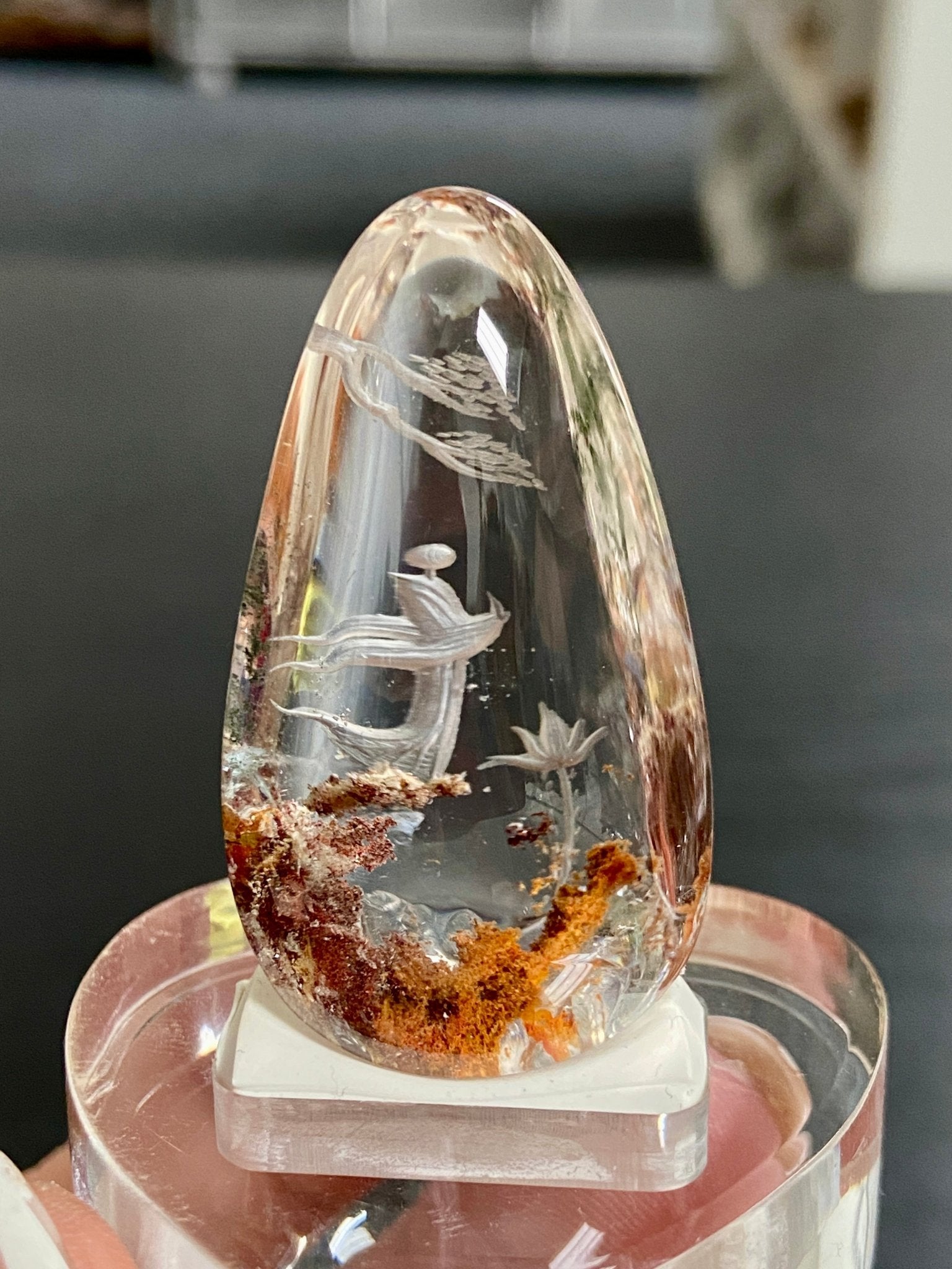 Smoky Quartz with Meditating Spirit Being - Diamond Tip Etching