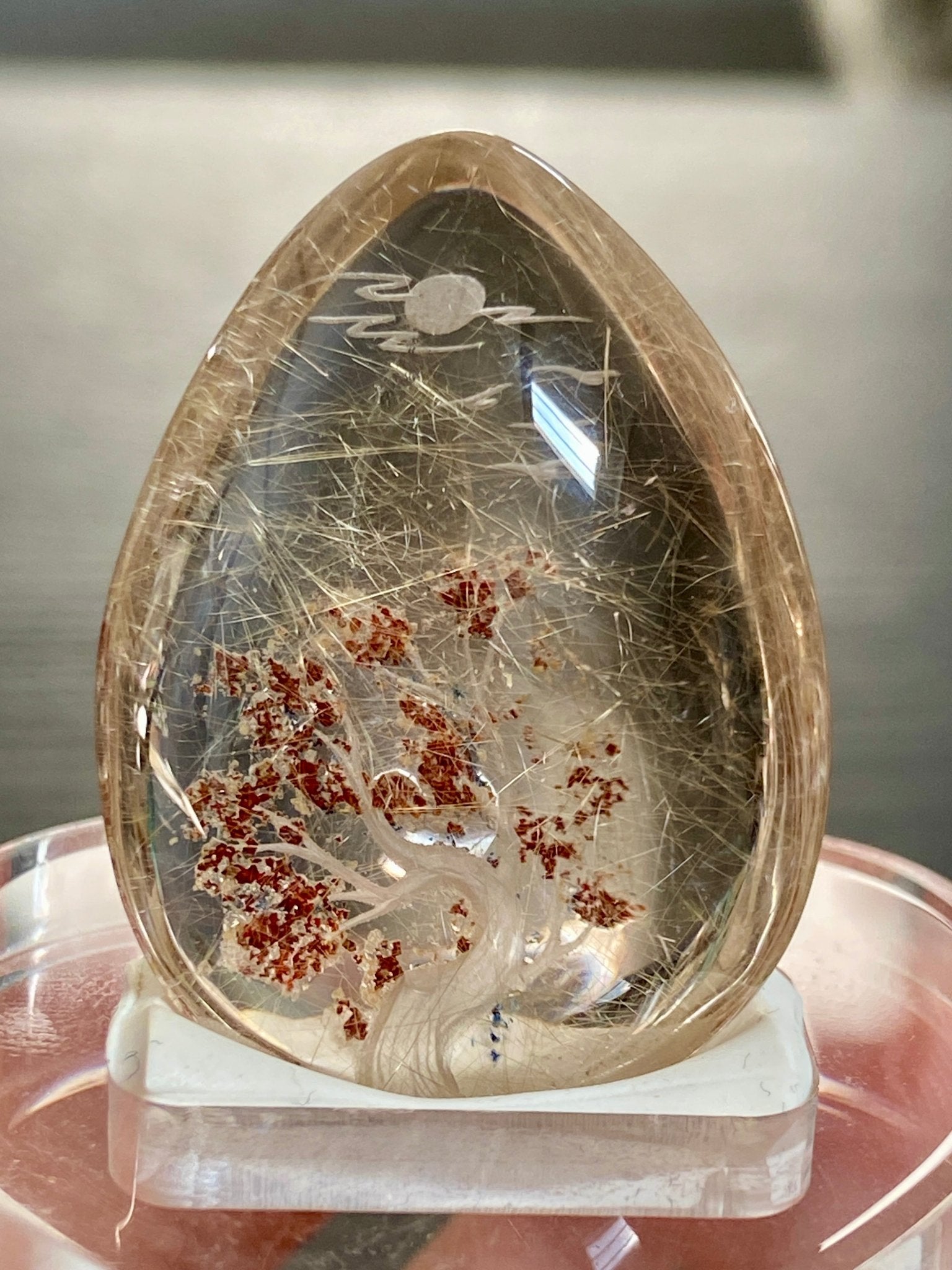 Rutilated Citrine with sacred Tree of Life - Diamond Tip Etching