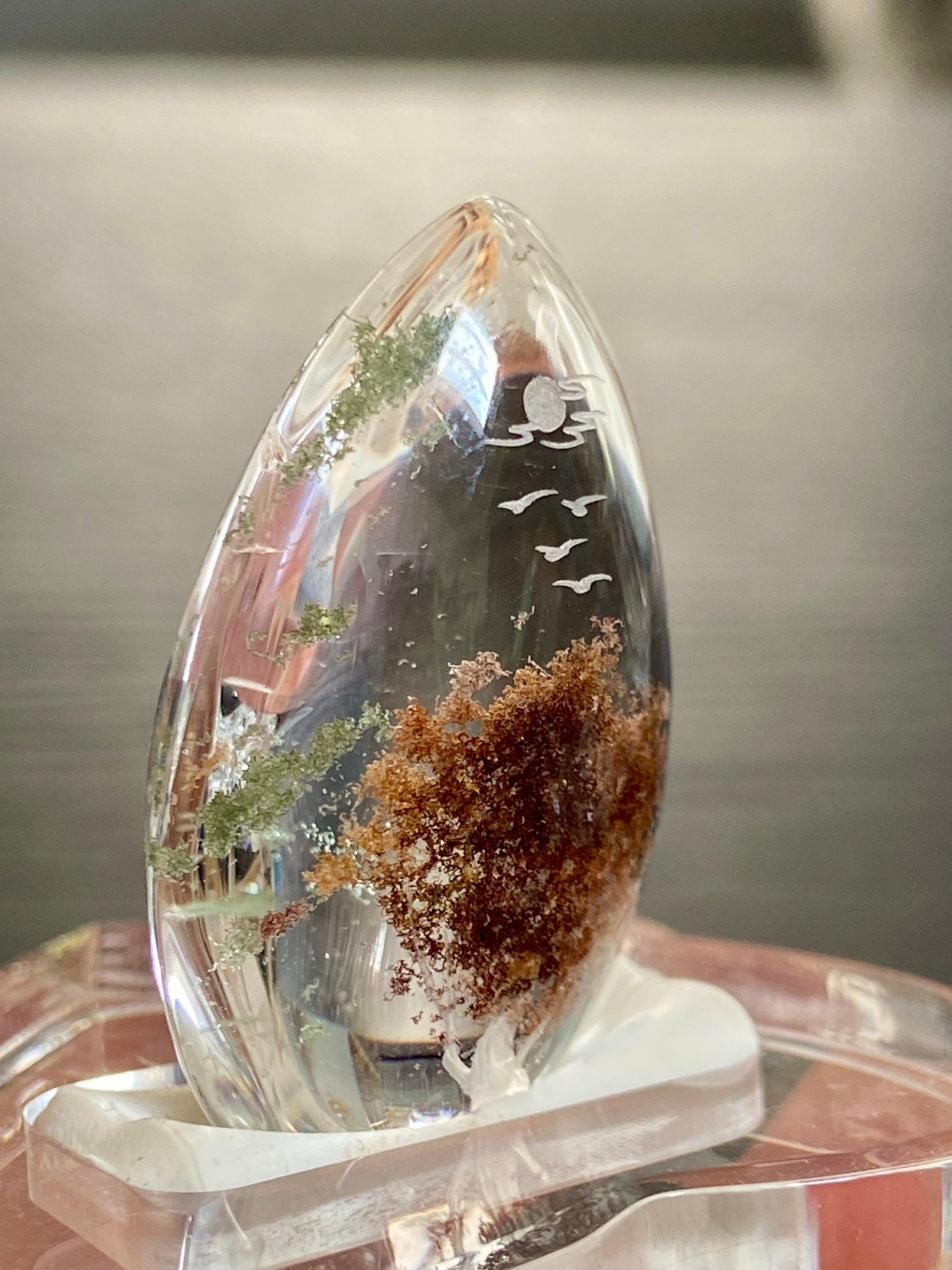 Clear Quartz with sacred Tree of Life - Diamond Tip Etching