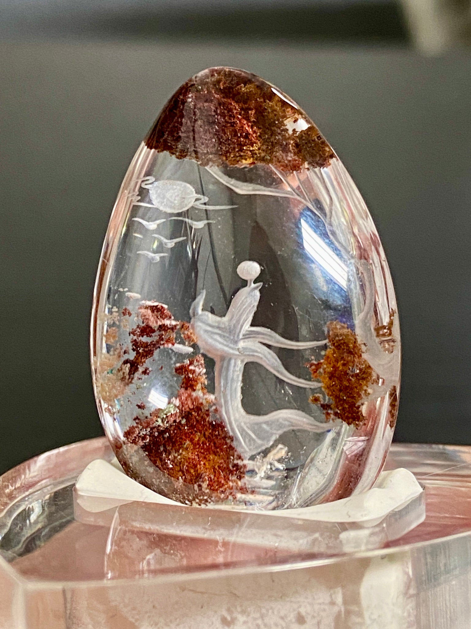 Clear Quartz with ascending Spirit Being - Diamond Tip Etching