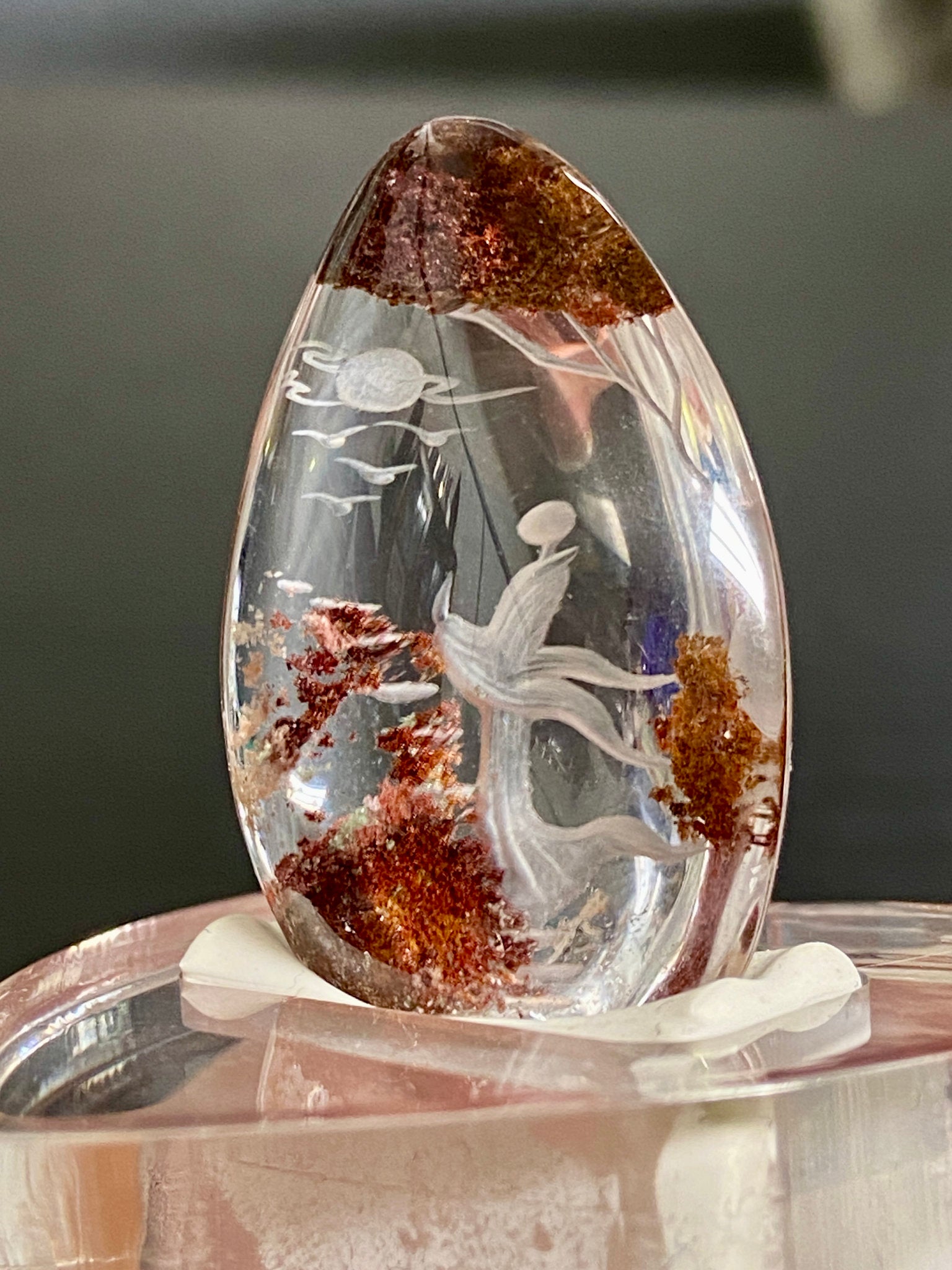 Clear Quartz with ascending Spirit Being - Diamond Tip Etching