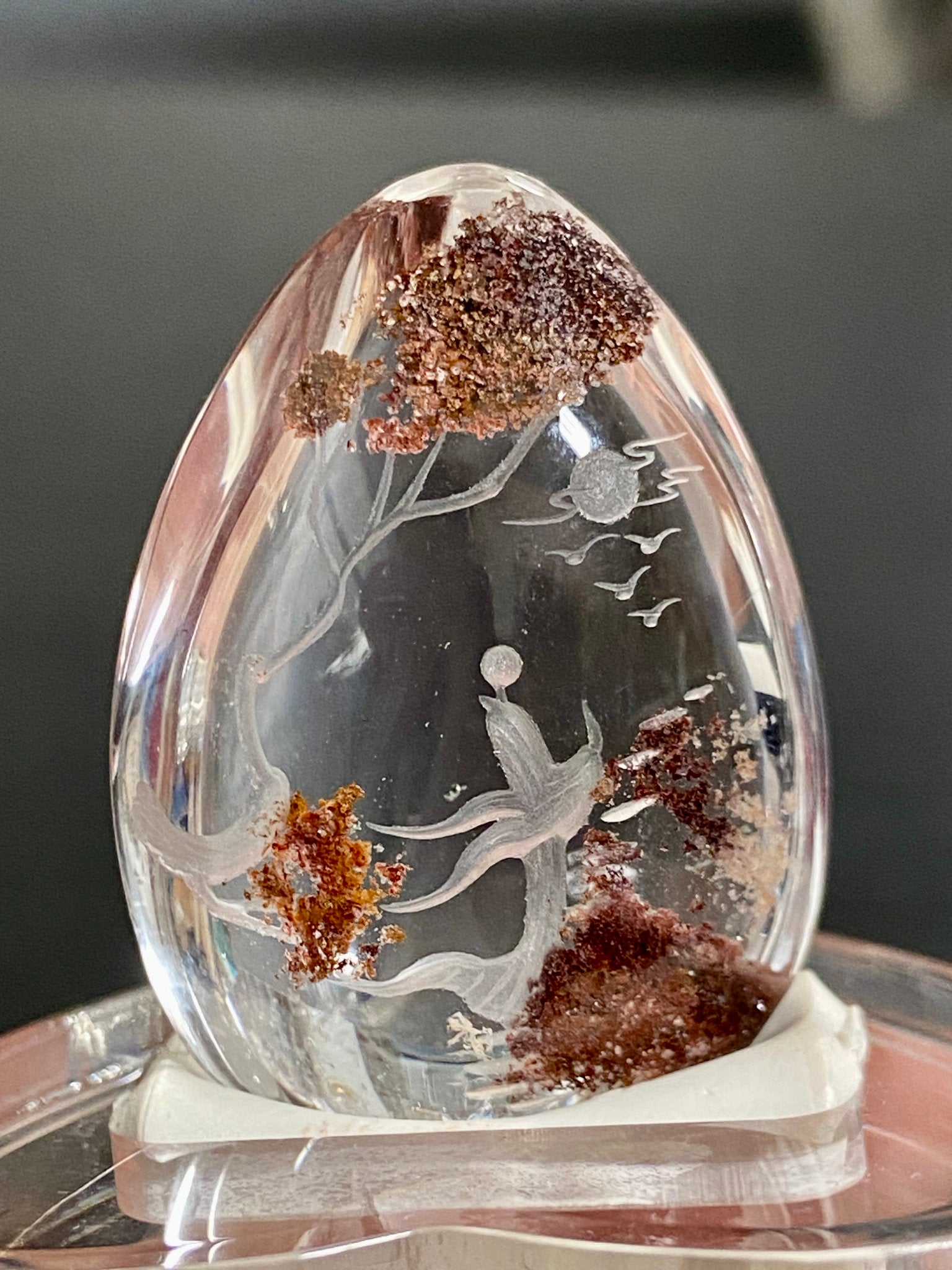 Clear Quartz with ascending Spirit Being - Diamond Tip Etching