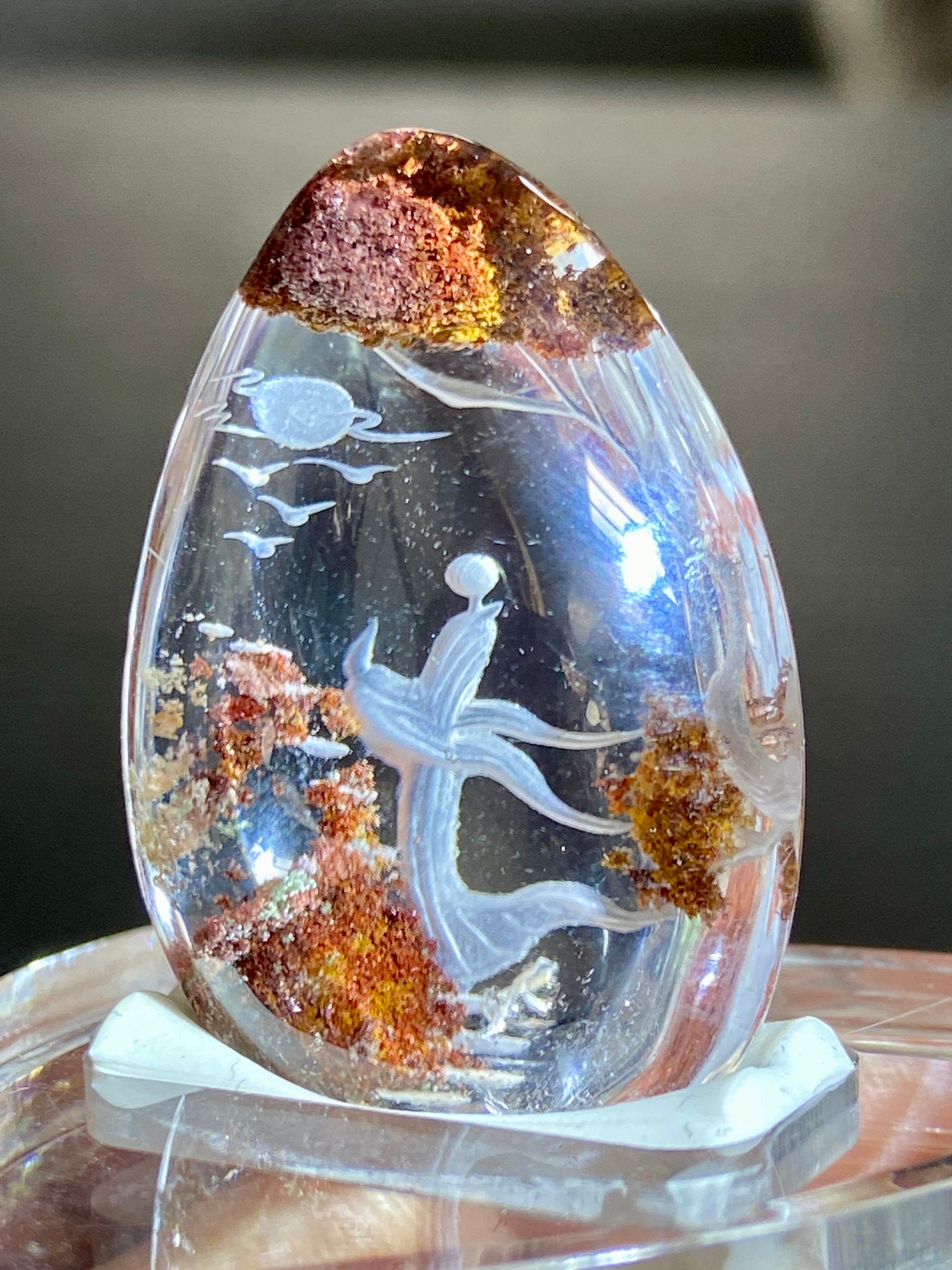 Clear Quartz with ascending Spirit Being - Diamond Tip Etching