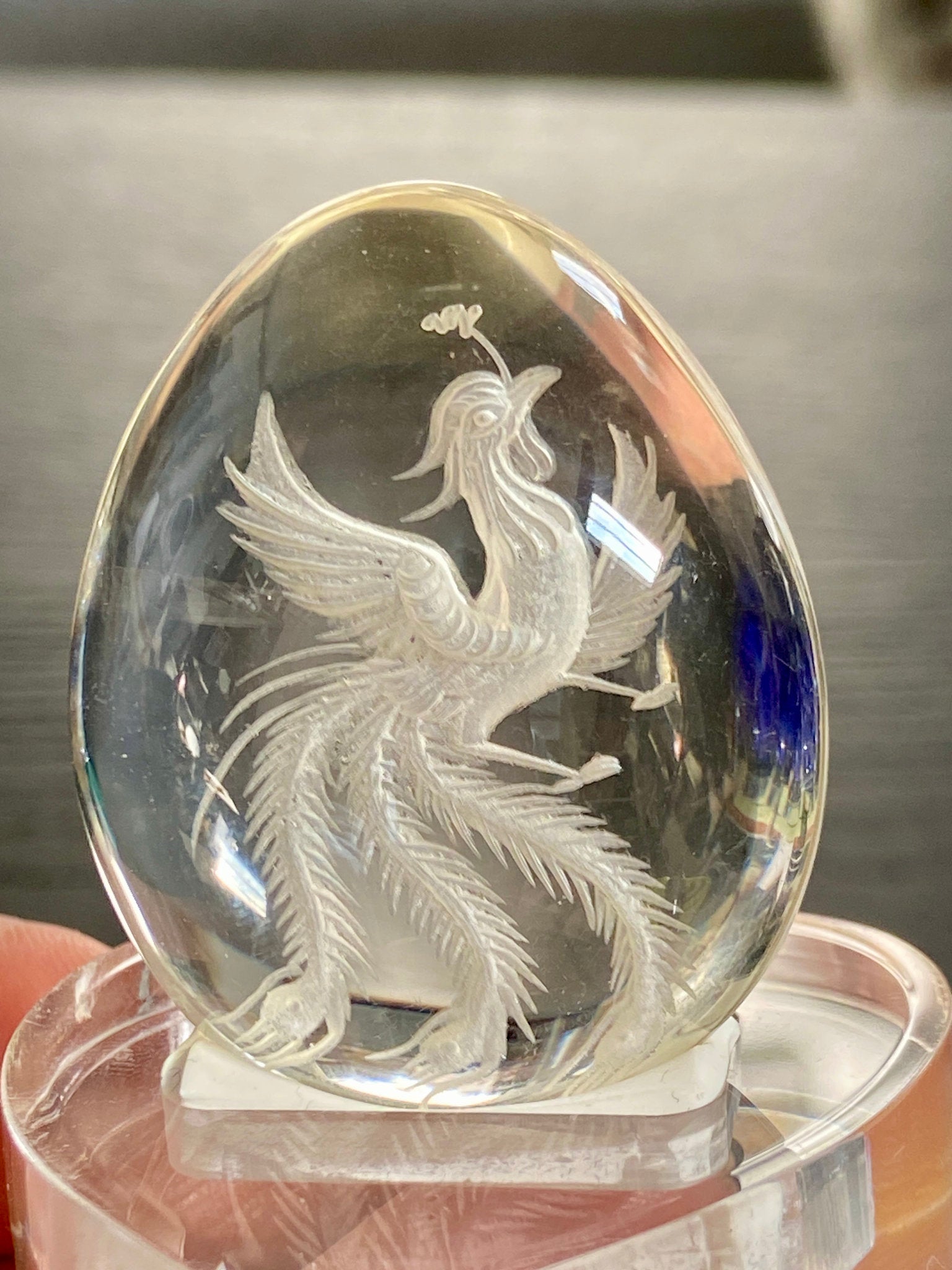 Citrine with White Rising Phoenix- Diamond Tip Etching
