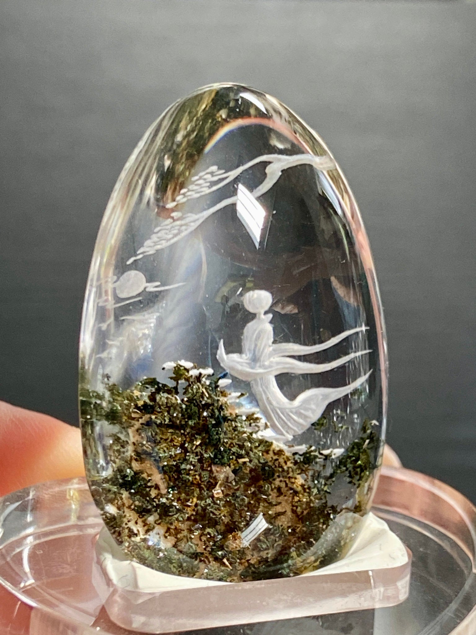 Clear Quartz with ascending Spirit Being - Diamond Tip Etching