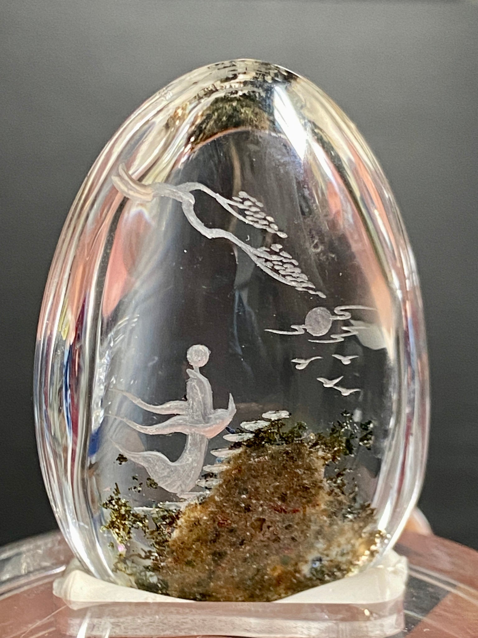 Clear Quartz with ascending Spirit Being - Diamond Tip Etching