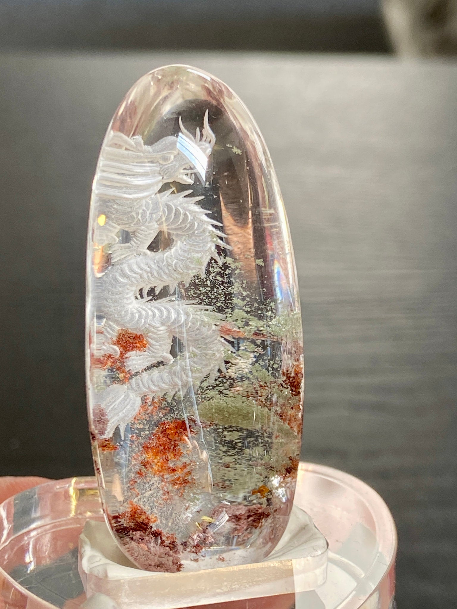 Clear Quartz with Dragon - Diamond Tip Etching