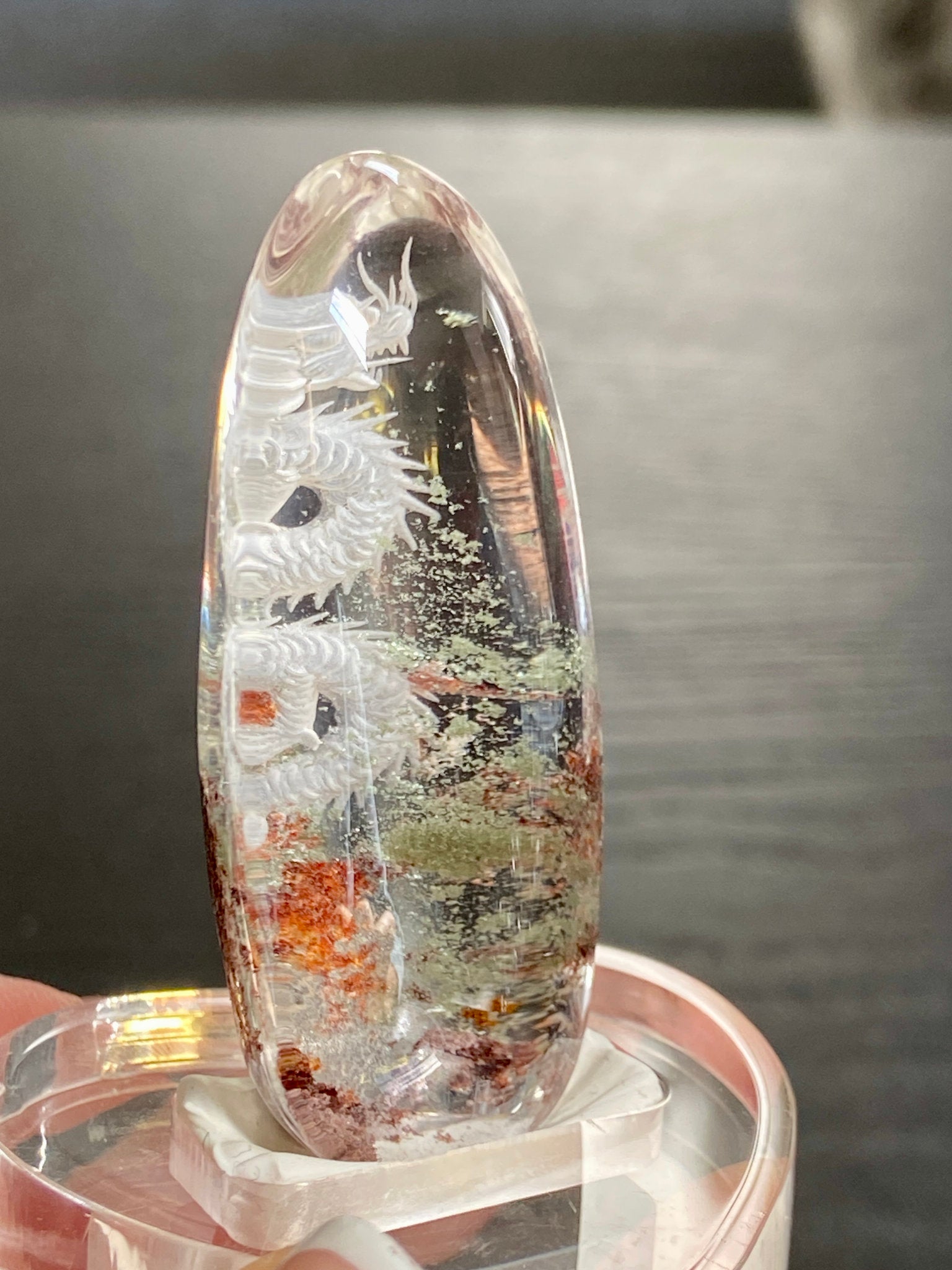 Clear Quartz with Dragon - Diamond Tip Etching