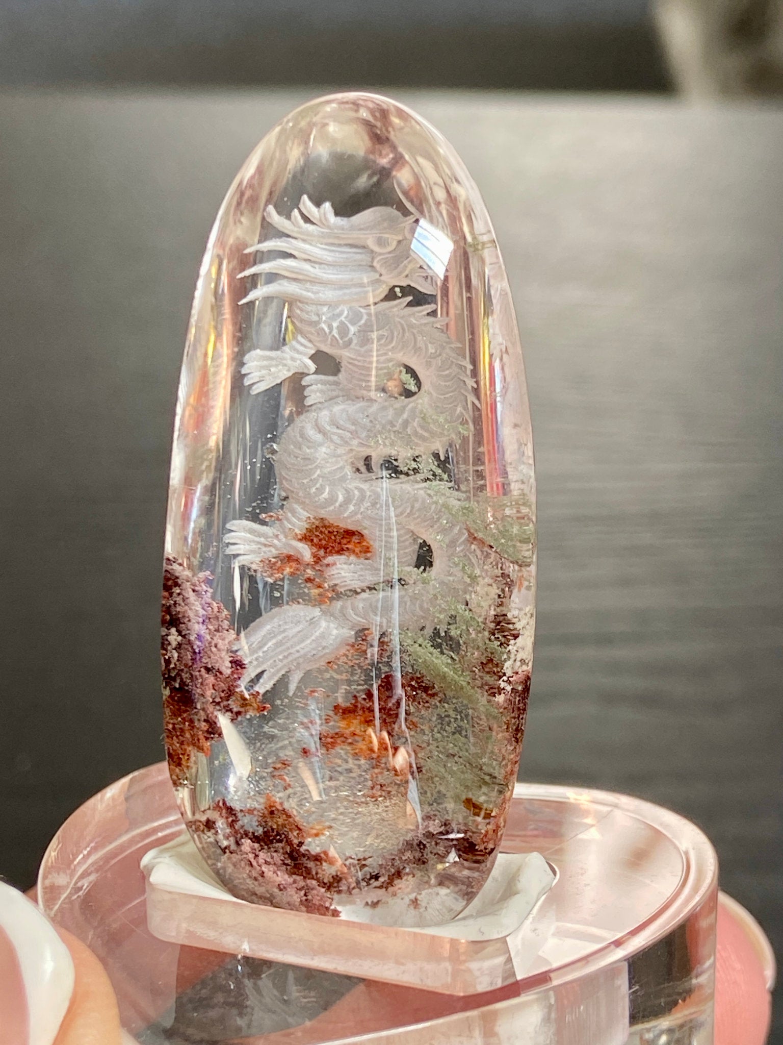 Clear Quartz with Dragon - Diamond Tip Etching