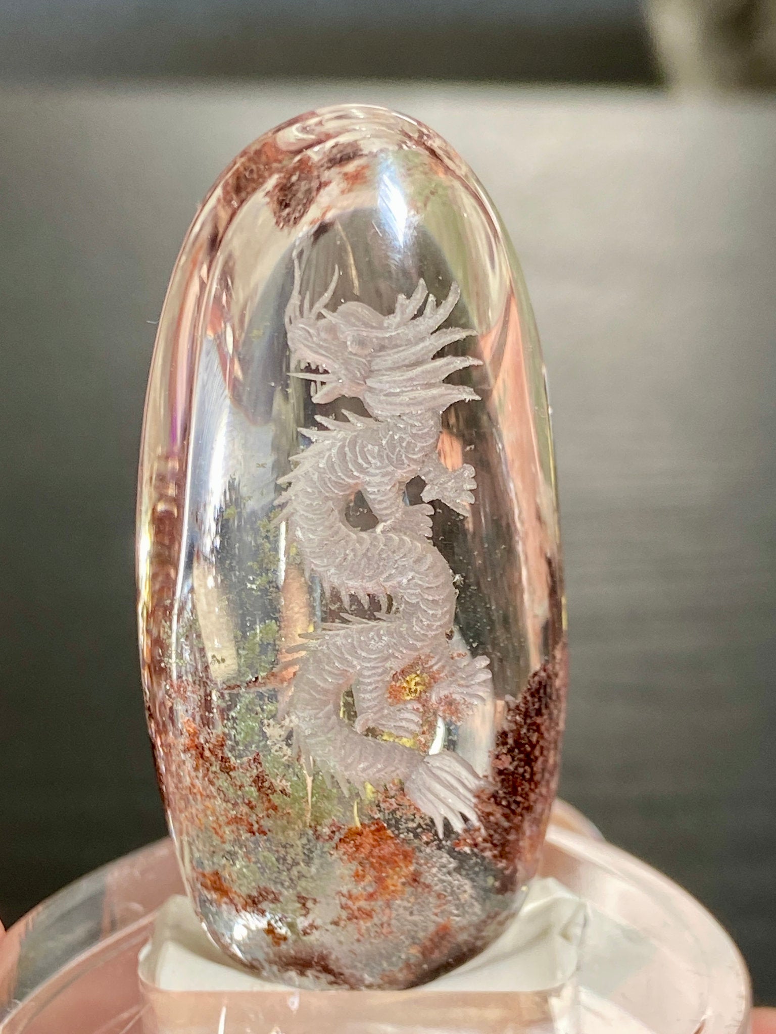 Clear Quartz with Dragon - Diamond Tip Etching