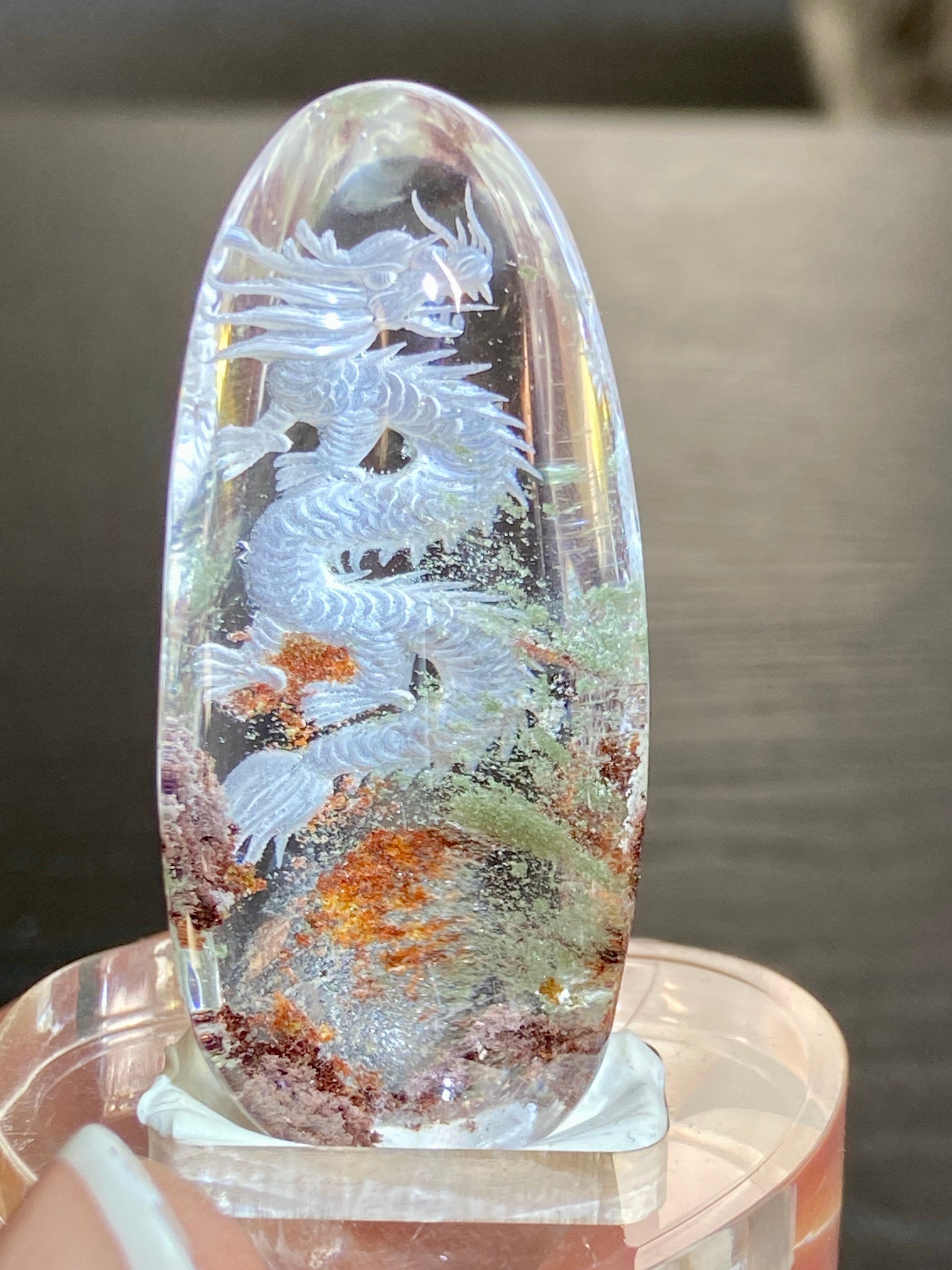 Clear Quartz with Dragon - Diamond Tip Etching