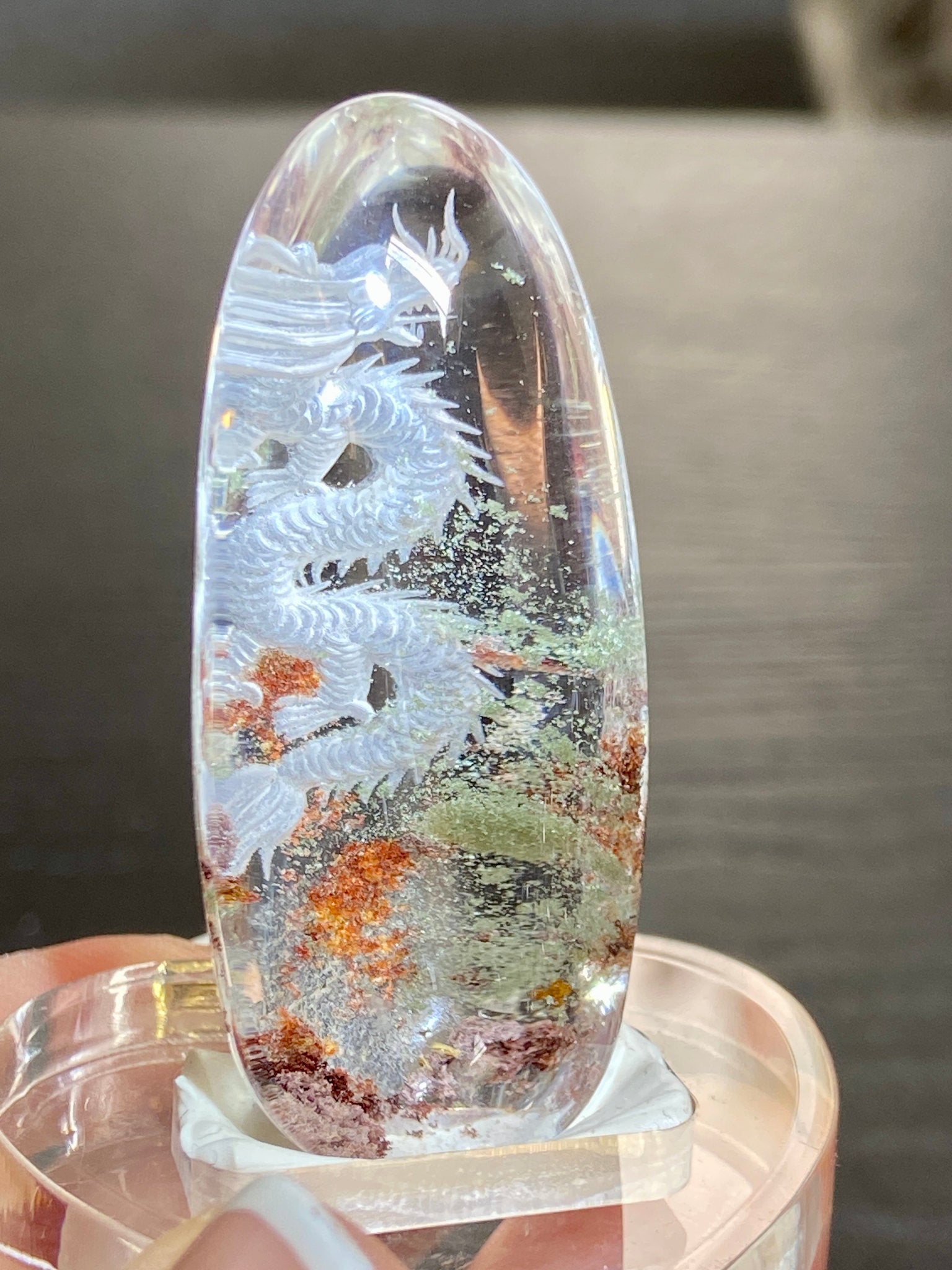 Clear Quartz with Dragon - Diamond Tip Etching