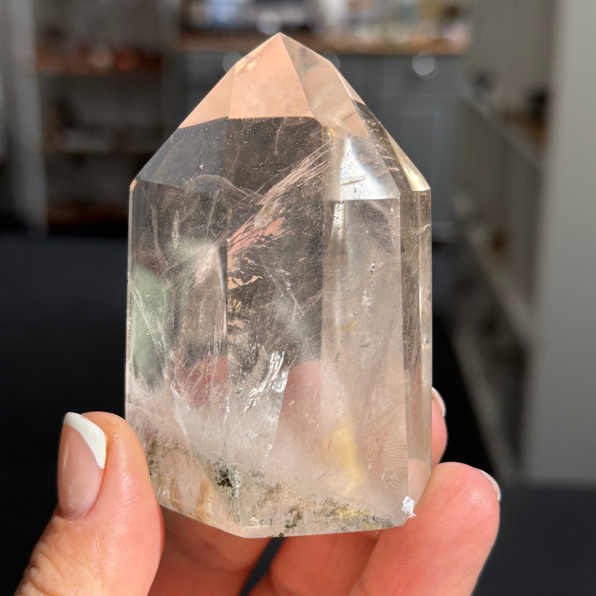 💎 River Rolled Clear Quartz Tower with Inclusions – Madagascar