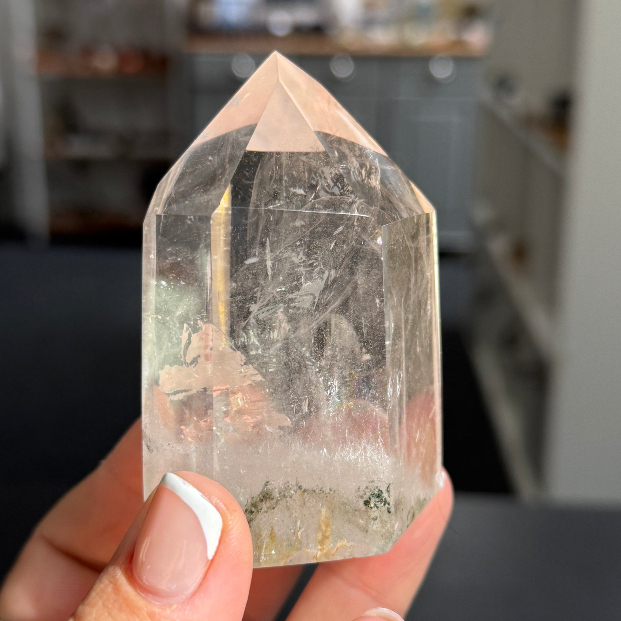 💎 River Rolled Clear Quartz Tower with Inclusions – Madagascar