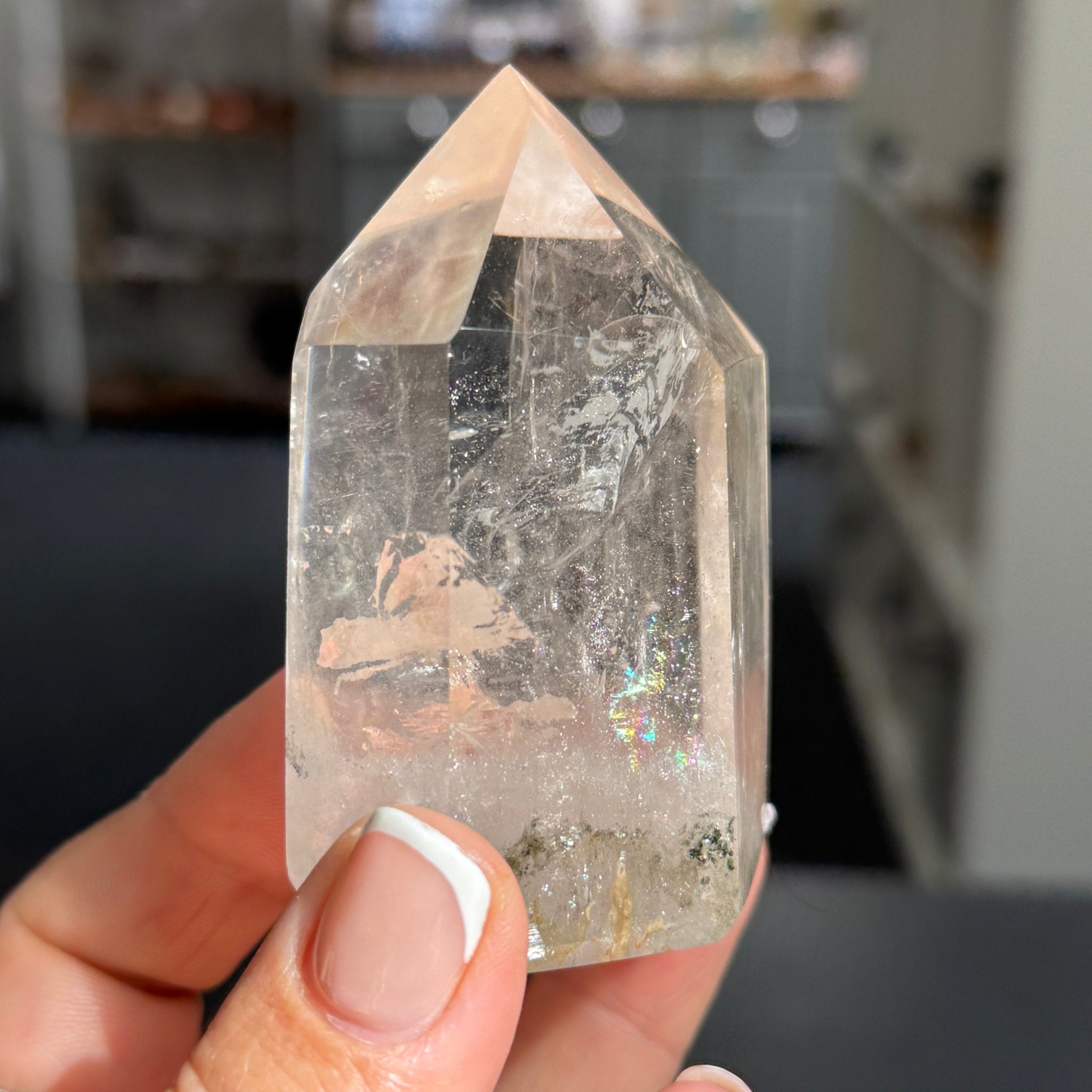 💎 River Rolled Clear Quartz Tower with Inclusions – Madagascar