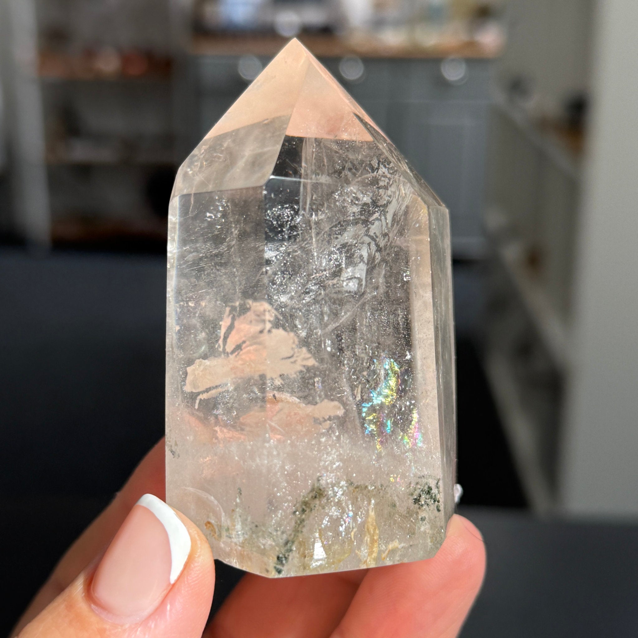 💎 River Rolled Clear Quartz Tower with Inclusions – Madagascar