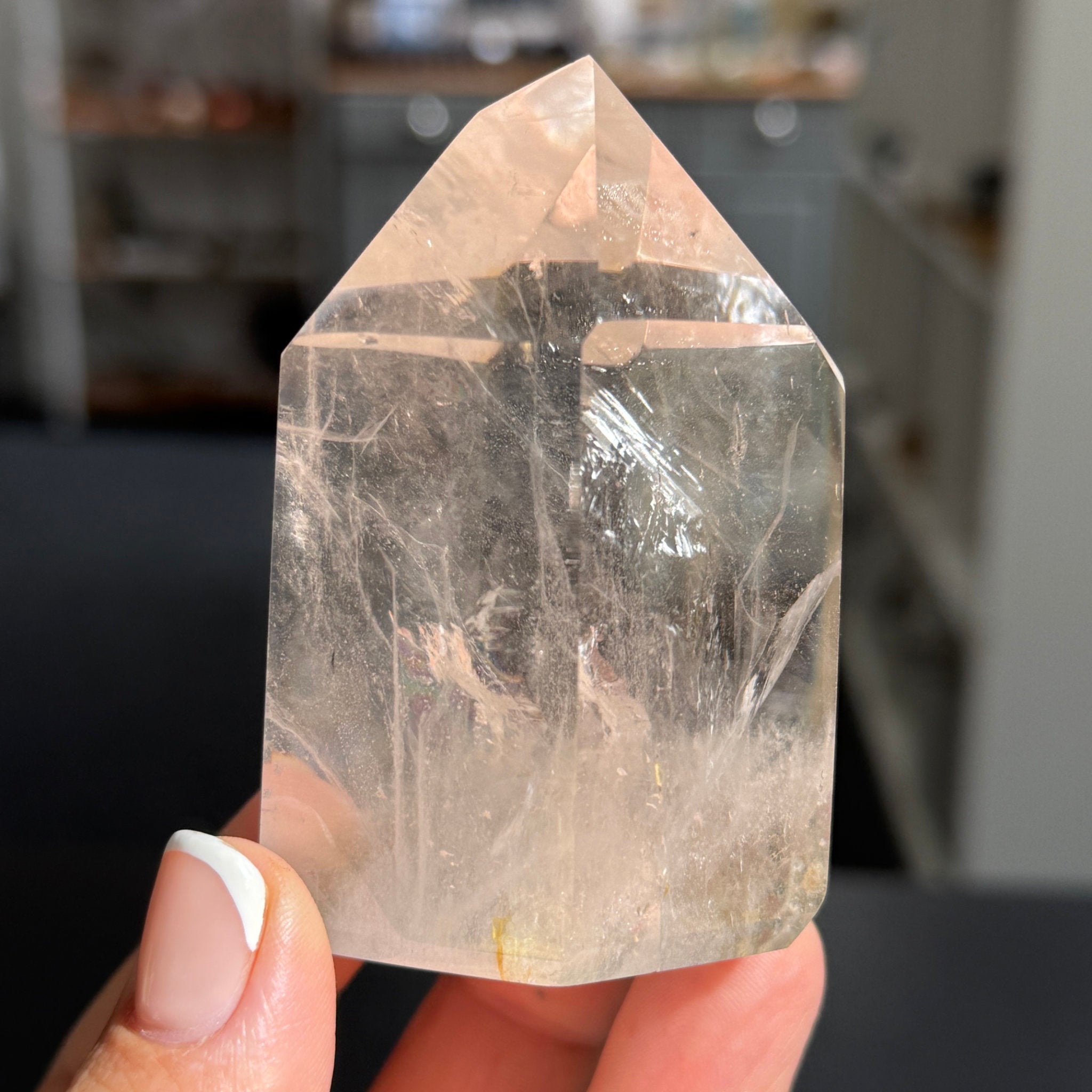 💎 River Rolled Clear Quartz Tower with Inclusions – Madagascar