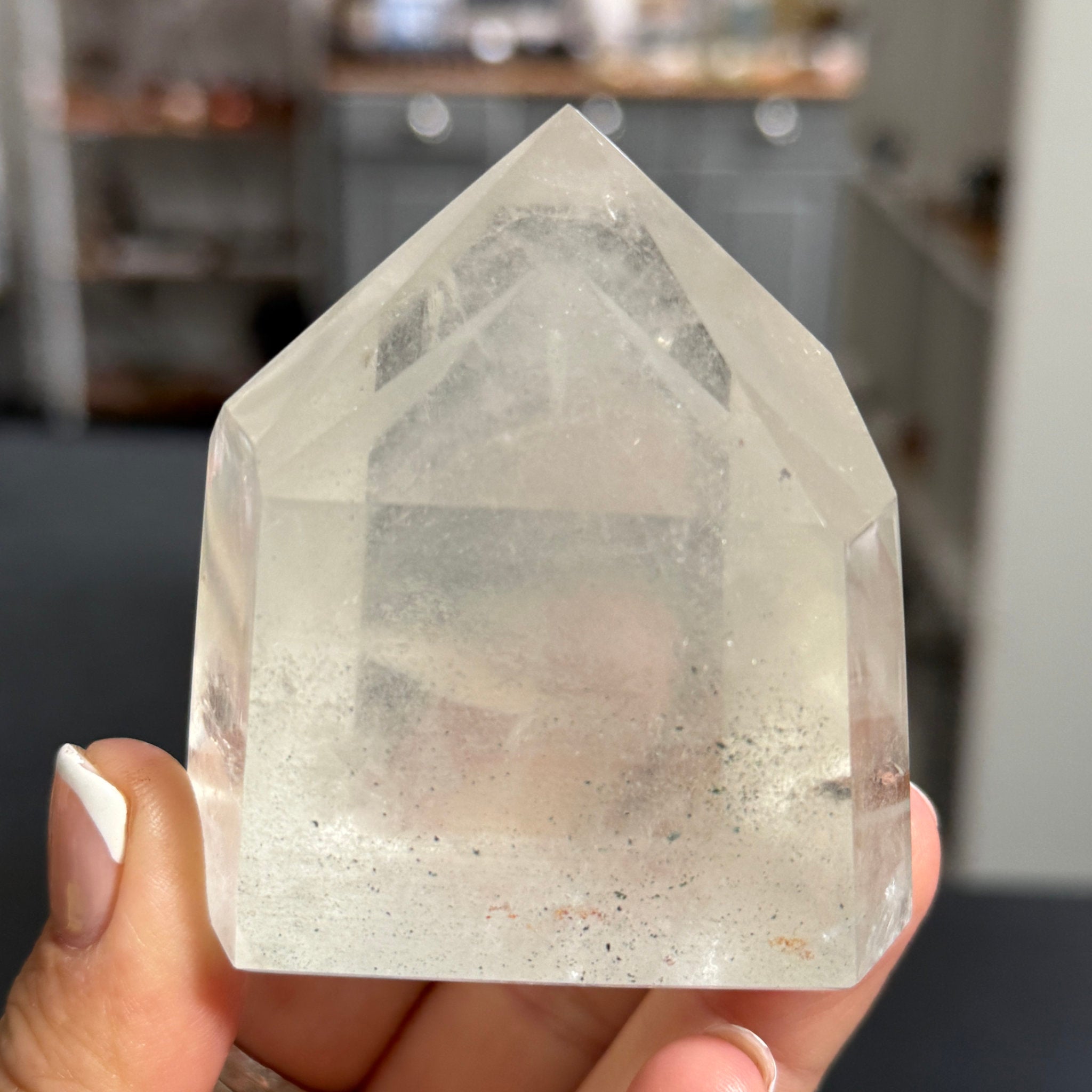 💚 Clear Quartz Tower with Chlorite Inclusions & Phantom Veils