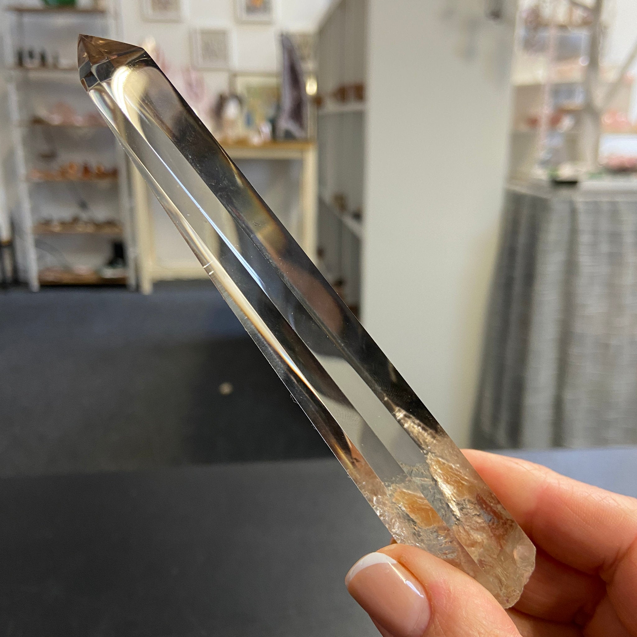 Light Smoky Quartz Wand with Blue Needle Inclusions – Brazil