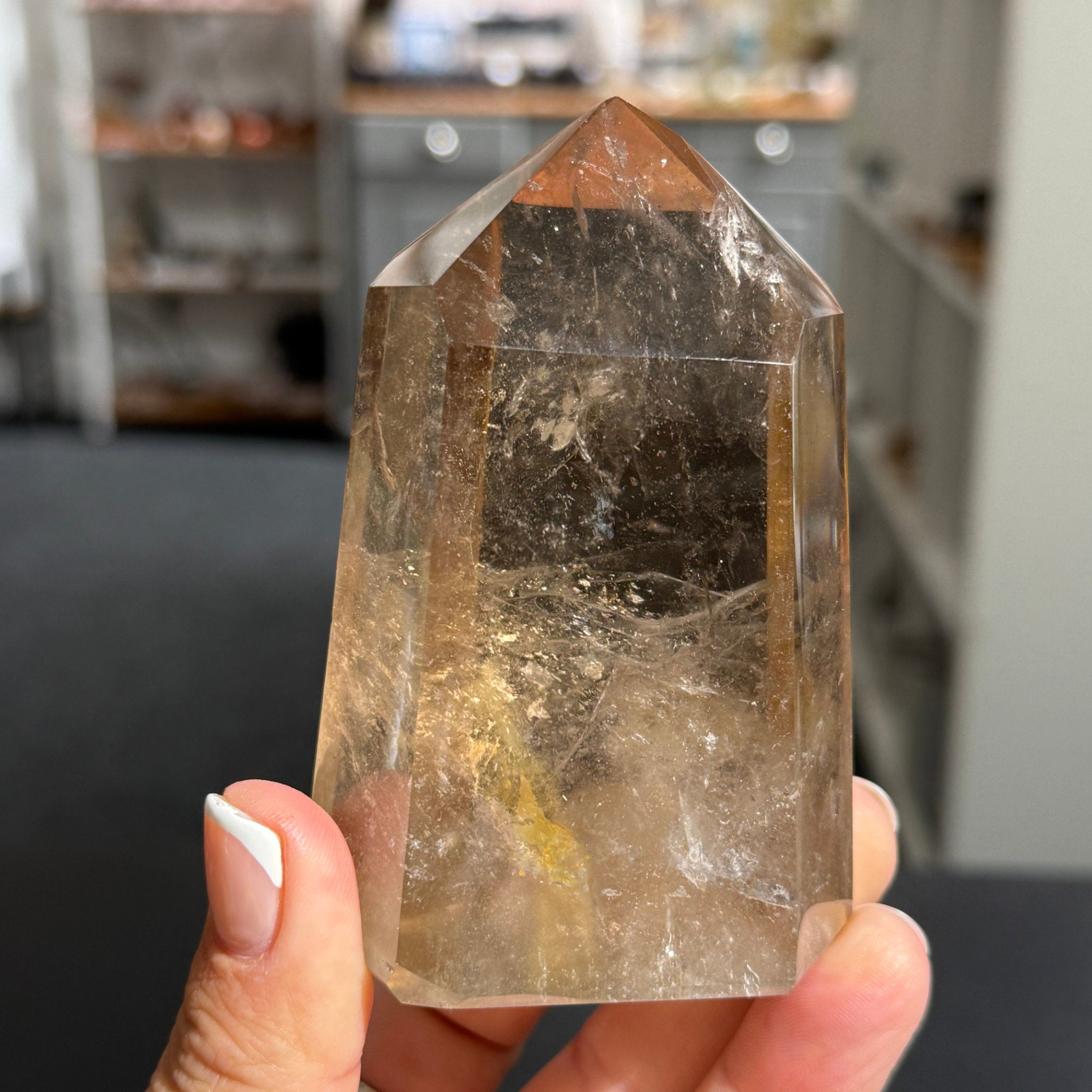 🤎 River Rolled Golden Healer Smoky Quartz Tower – Madagascar