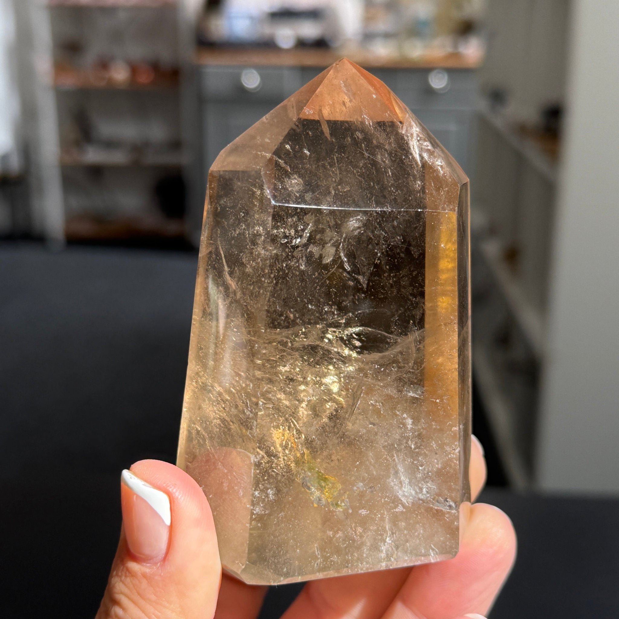 🤎 River Rolled Golden Healer Smoky Quartz Tower – Madagascar