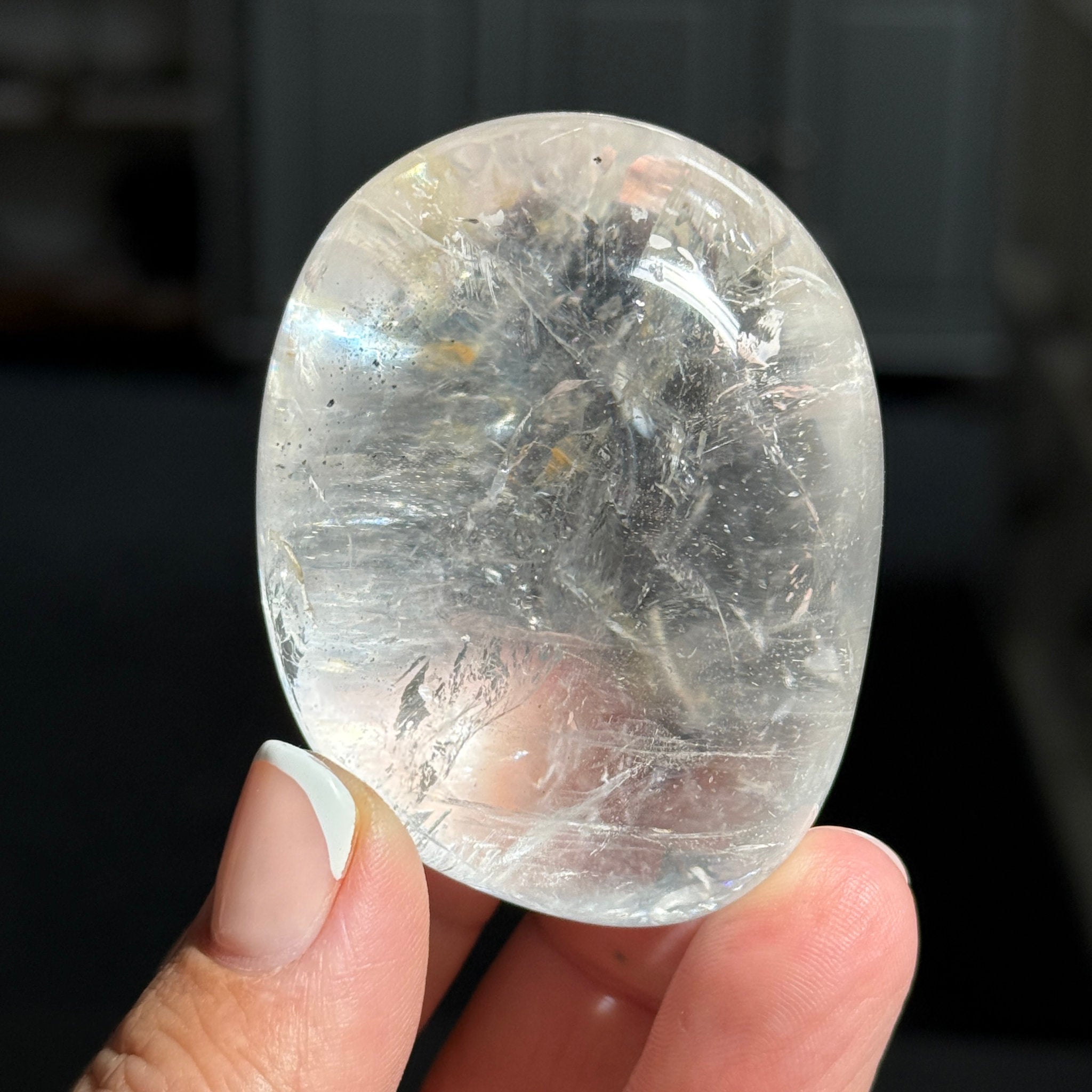 🌞 Golden Healer Clear Quartz Palm Stone – Madagascar