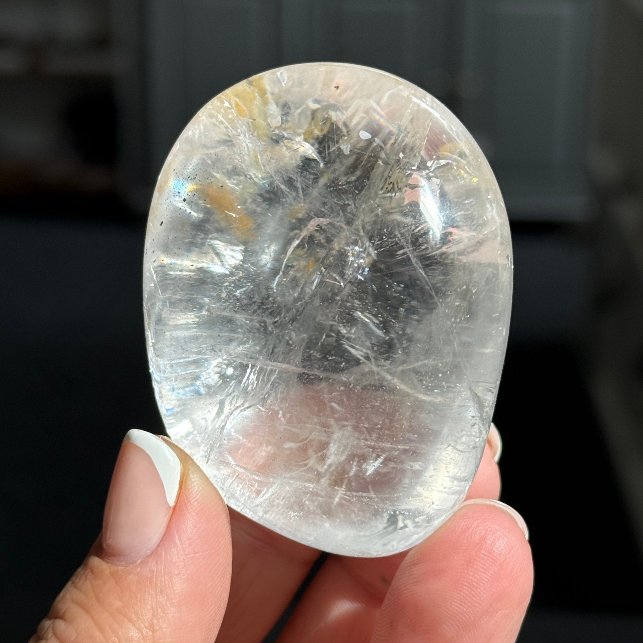🌞 Golden Healer Clear Quartz Palm Stone – Madagascar