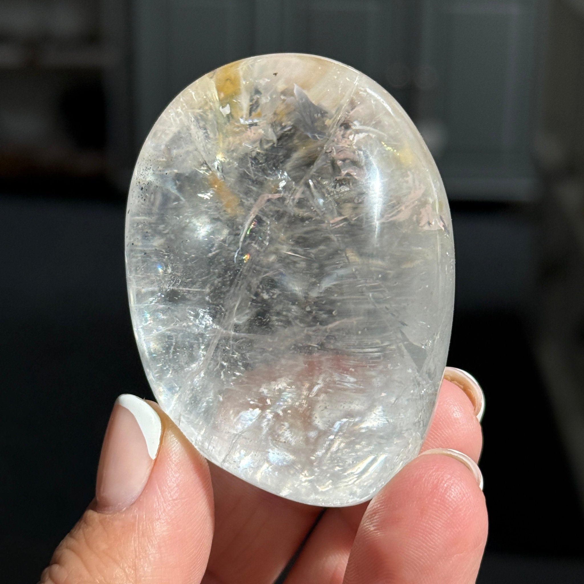 🌞 Golden Healer Clear Quartz Palm Stone – Madagascar