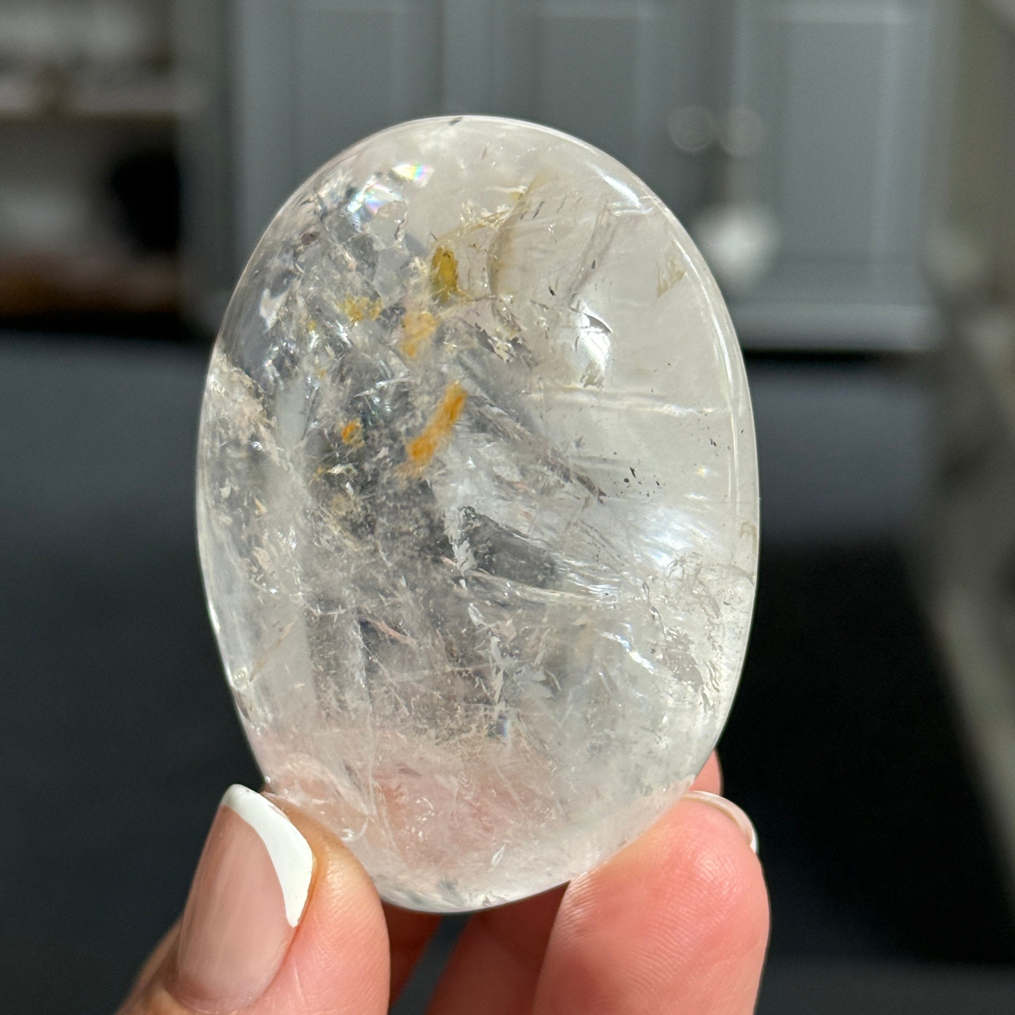🌞 Golden Healer Clear Quartz Palm Stone – Madagascar