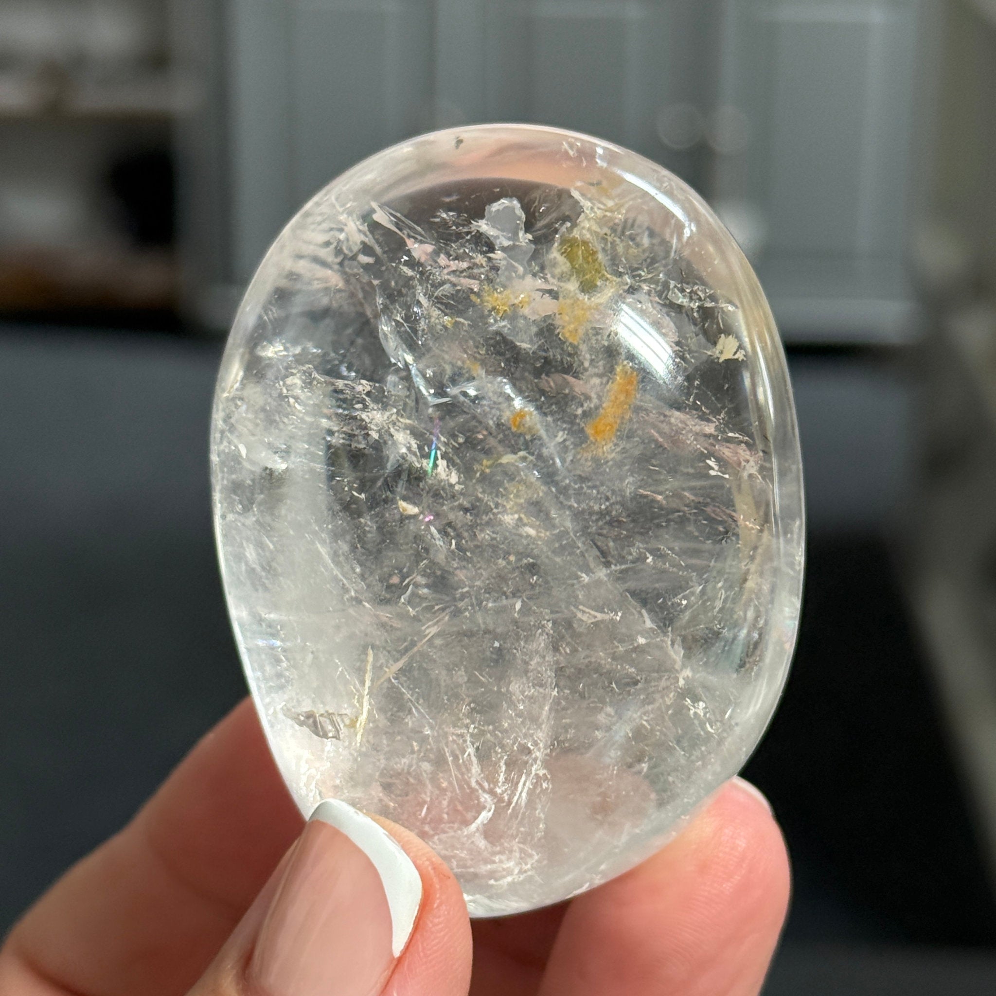 🌞 Golden Healer Clear Quartz Palm Stone – Madagascar