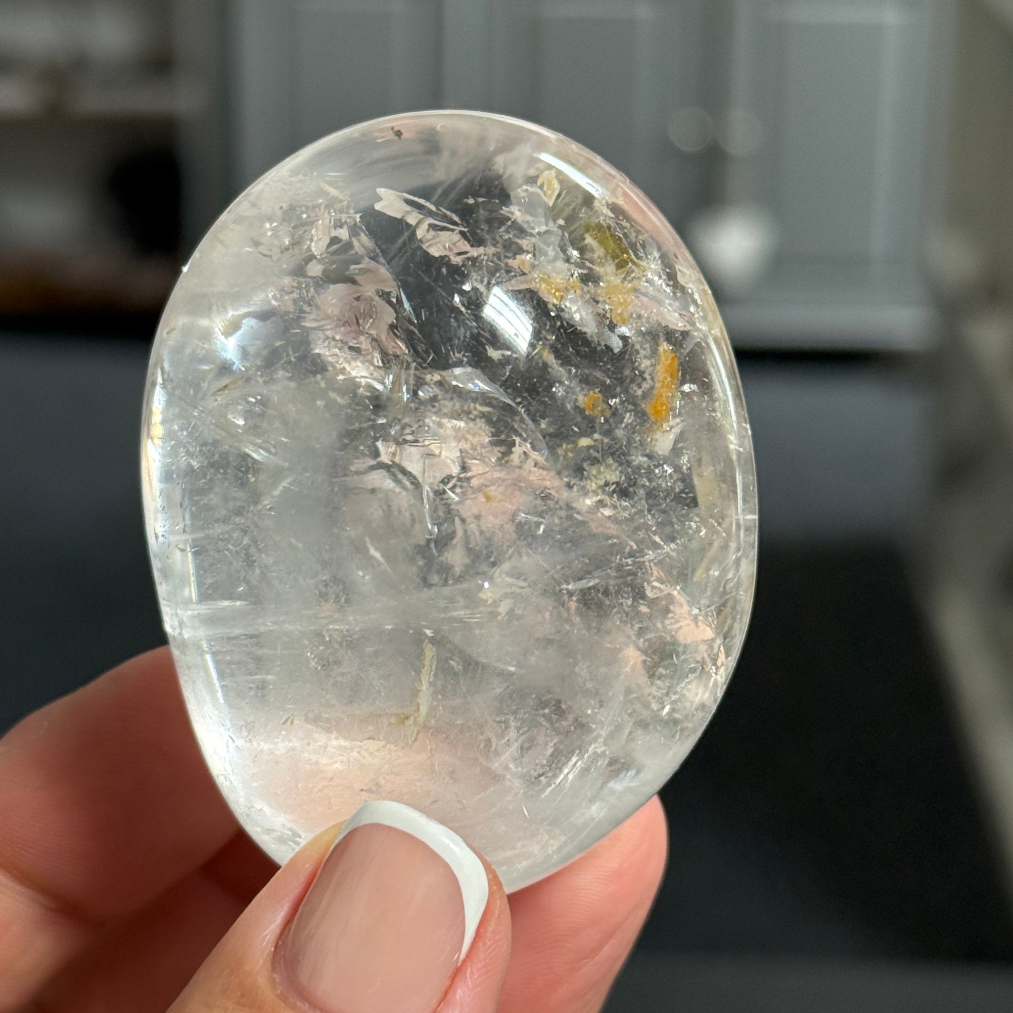 🌞 Golden Healer Clear Quartz Palm Stone – Madagascar