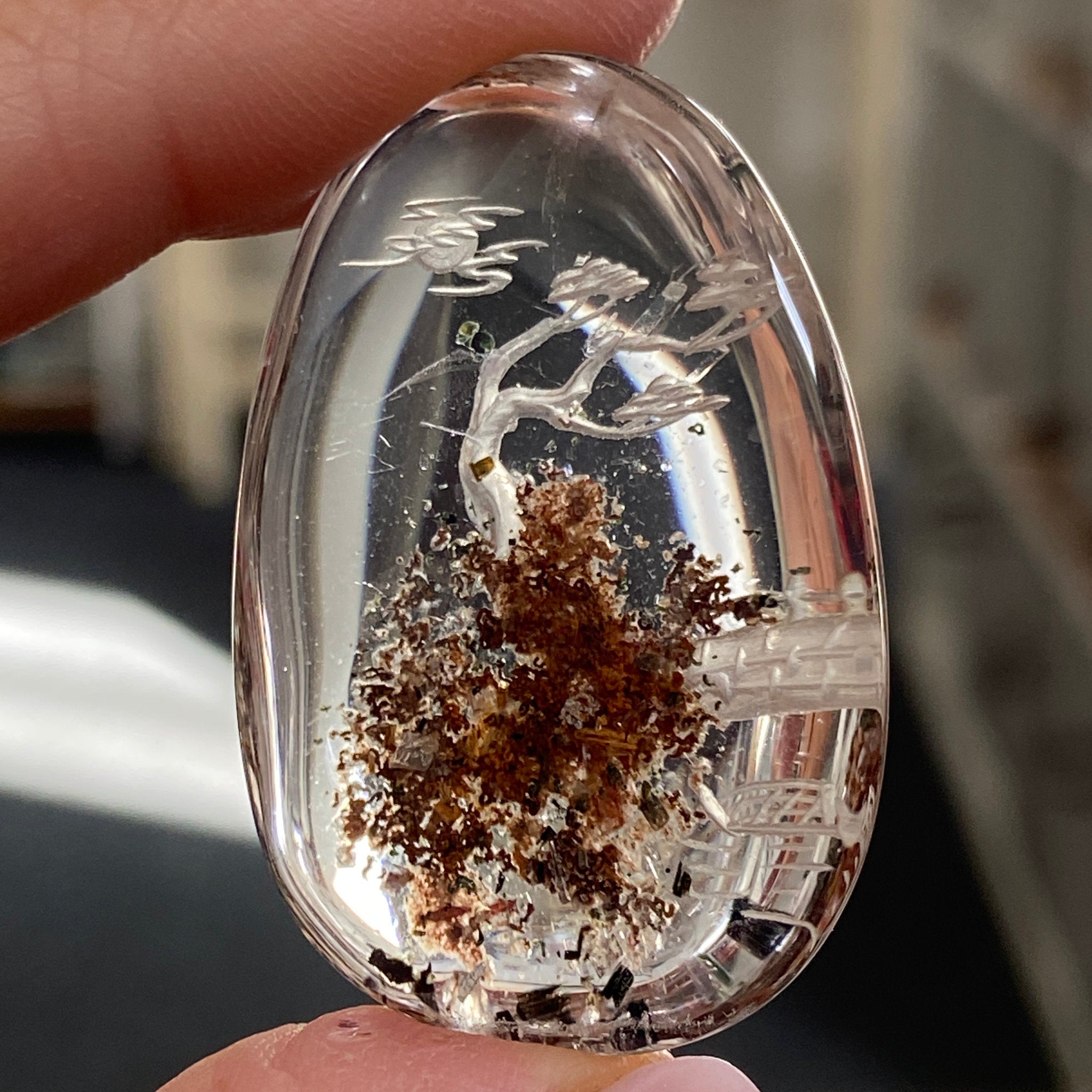 Clear Quartz Landscape Design - Diamond Tip Etching