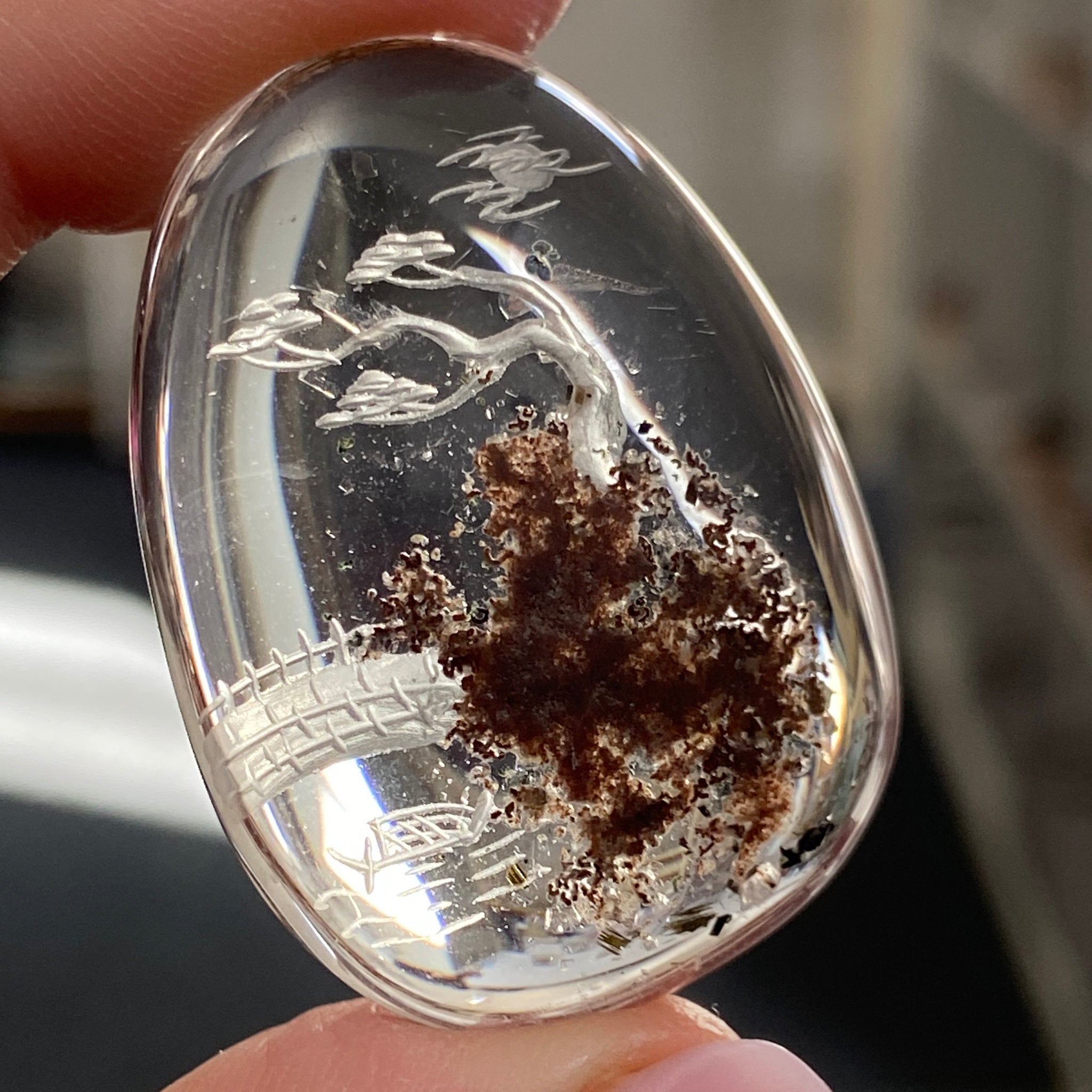 Clear Quartz Landscape Design - Diamond Tip Etching