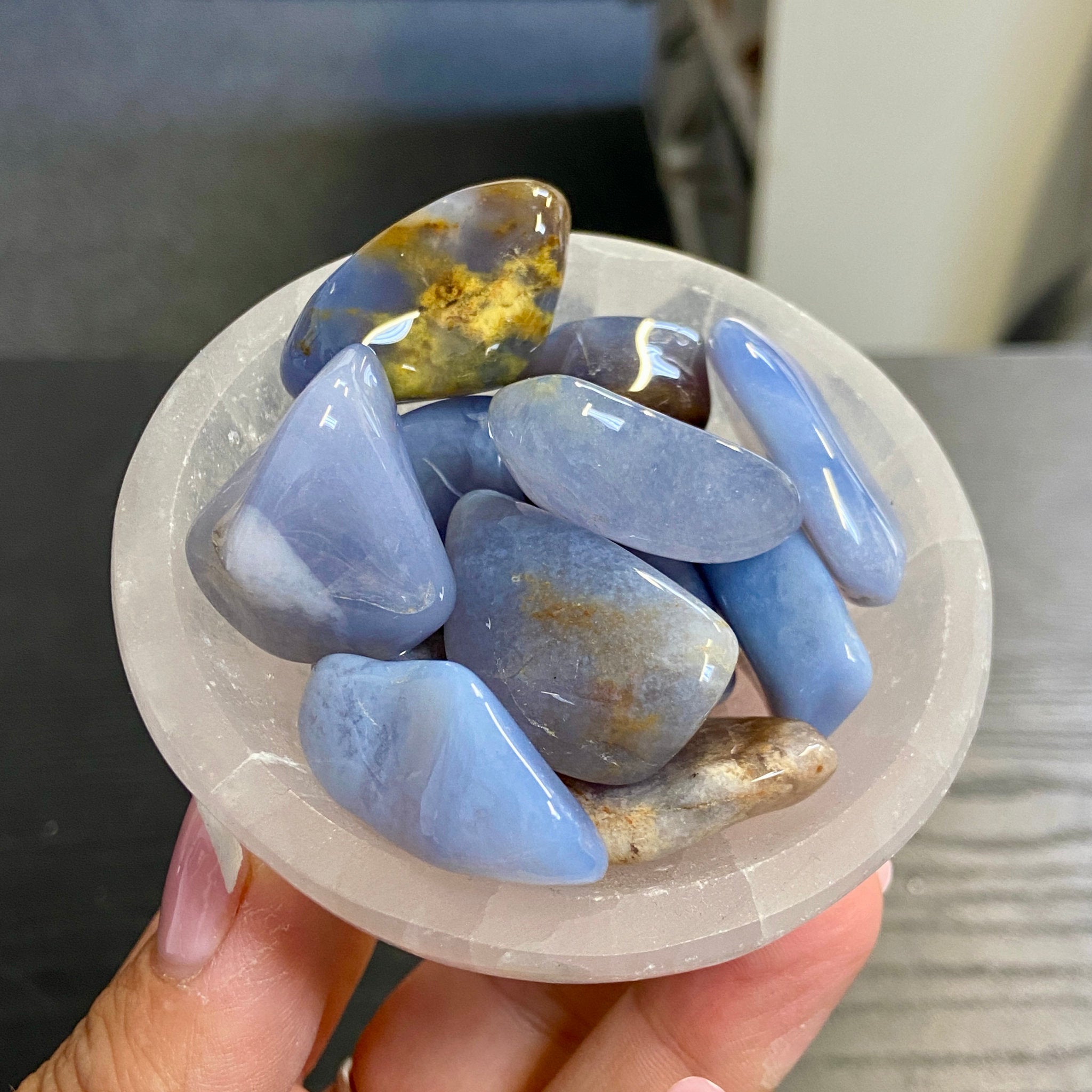 🔷 Blue Chalcedony Tumbled Stones