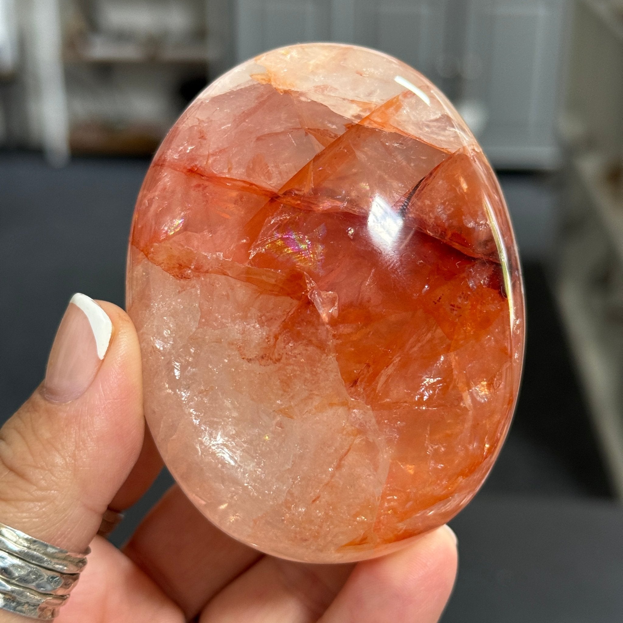 🔥 Clear Quartz with Hematite Palmstone – Madagascar