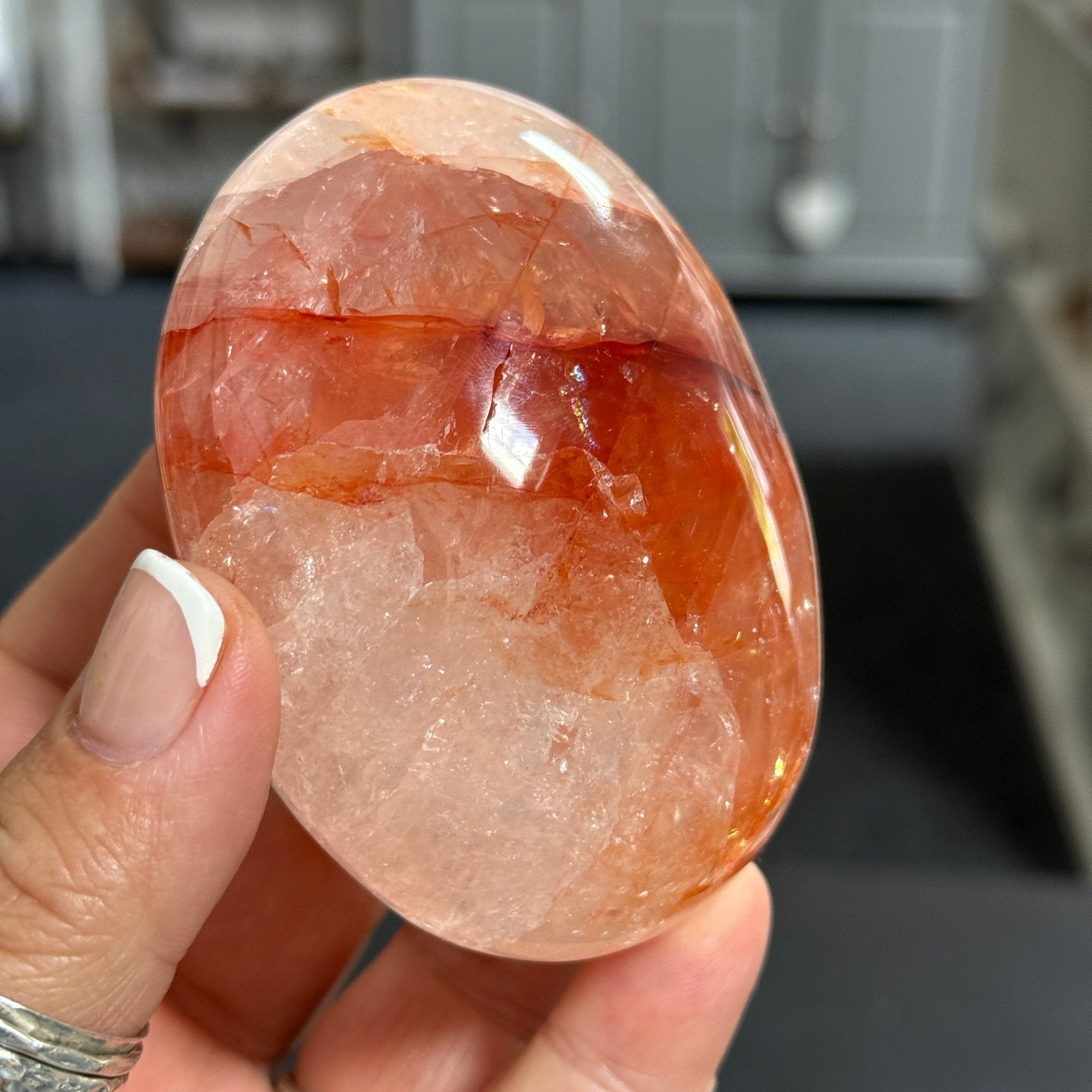 🔥 Clear Quartz with Hematite Palmstone – Madagascar