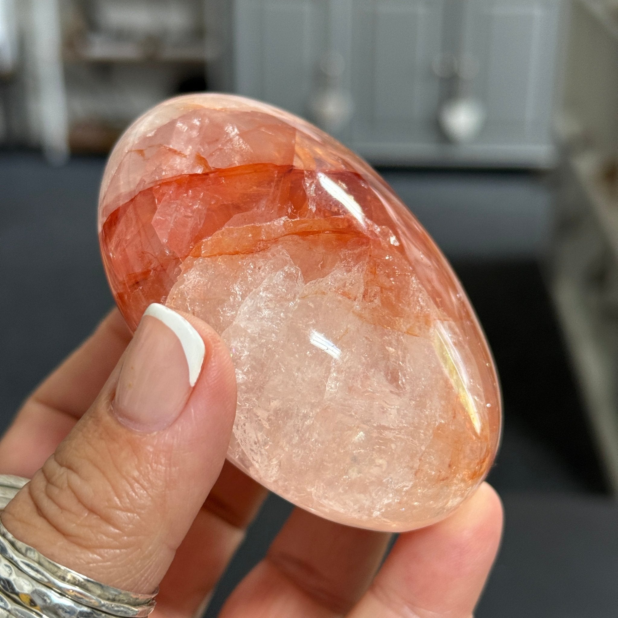 🔥 Clear Quartz with Hematite Palmstone – Madagascar