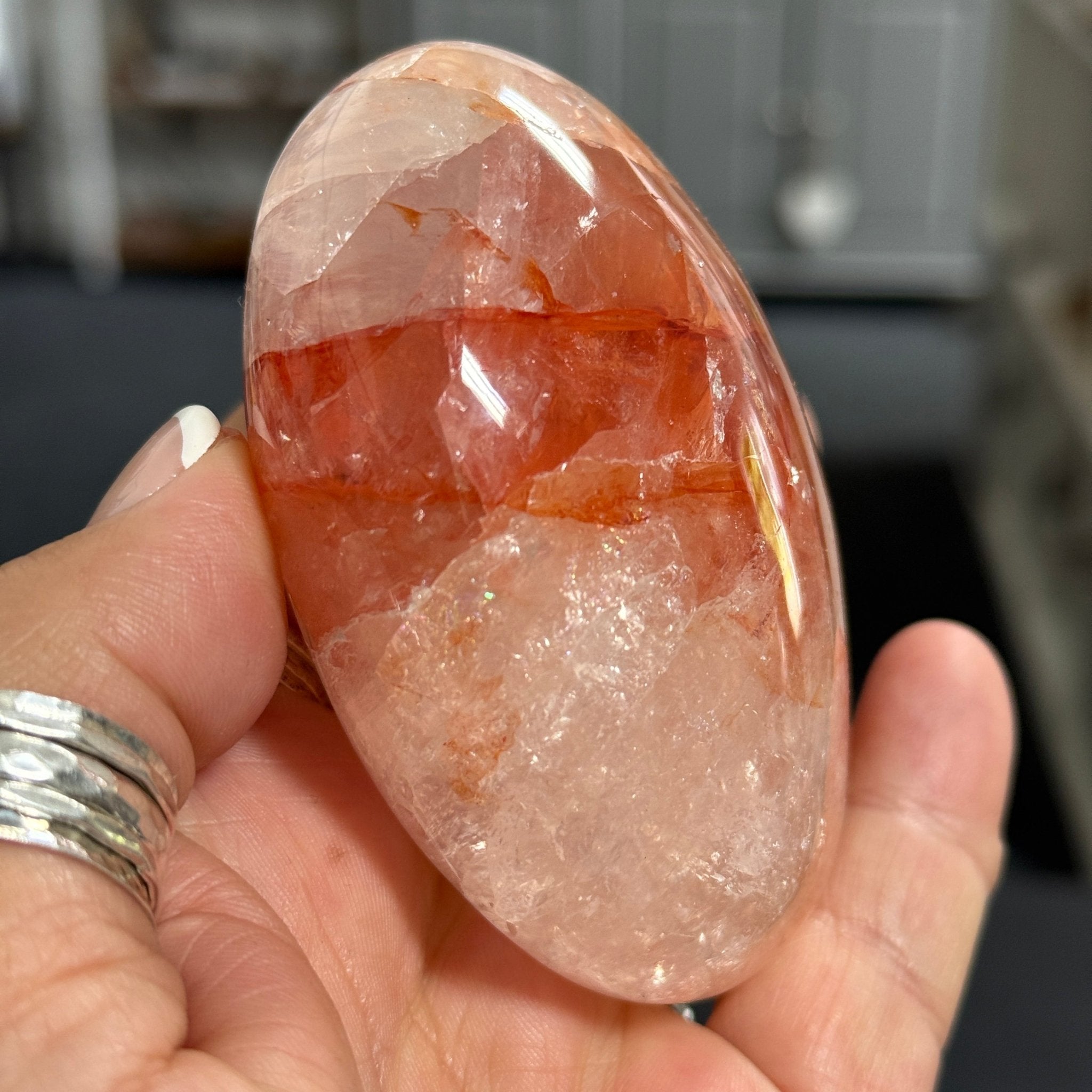 🔥 Clear Quartz with Hematite Palmstone – Madagascar