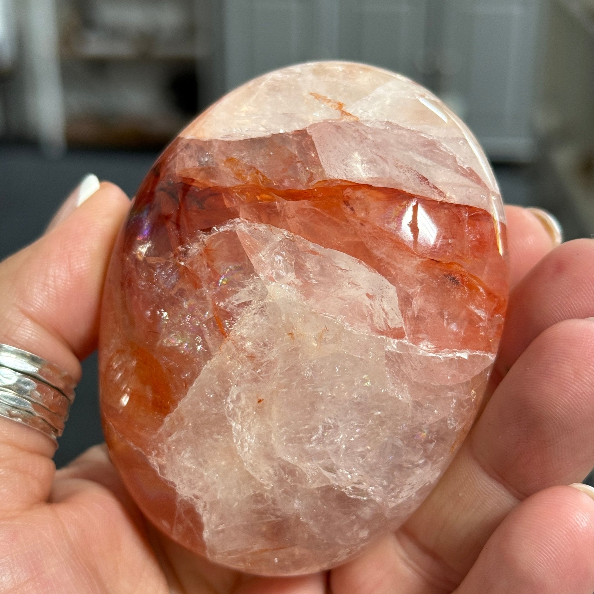 🔥 Clear Quartz with Hematite Palmstone – Madagascar